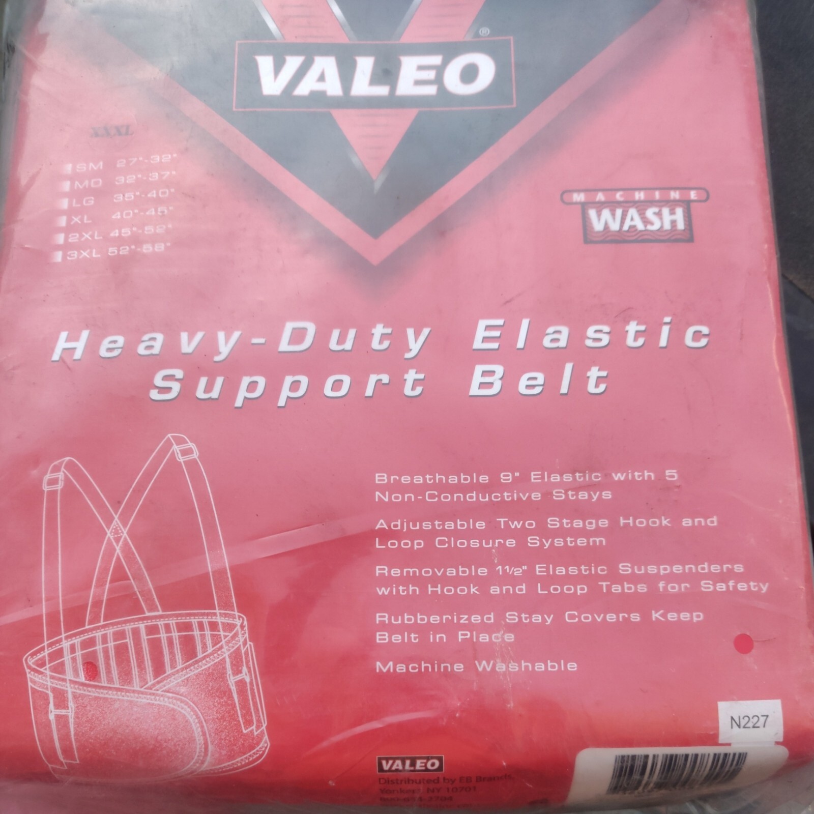 Valero Back Support Black Heavy Duty Elastic Belt w/ Suspenders XXXL