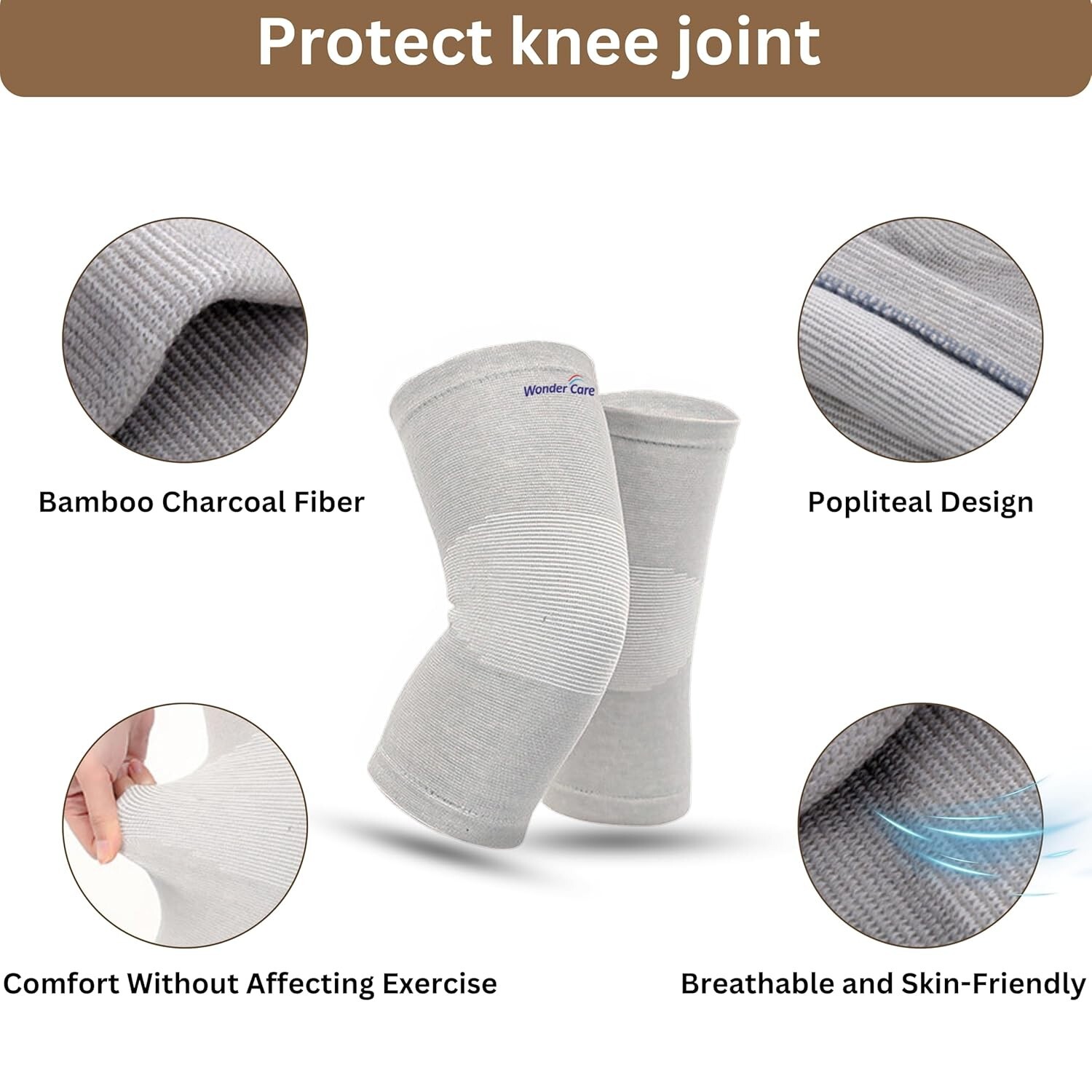 N! Bamboo Knee Sleeve for Men Women Knee Support for Running Gym Badminton Sport