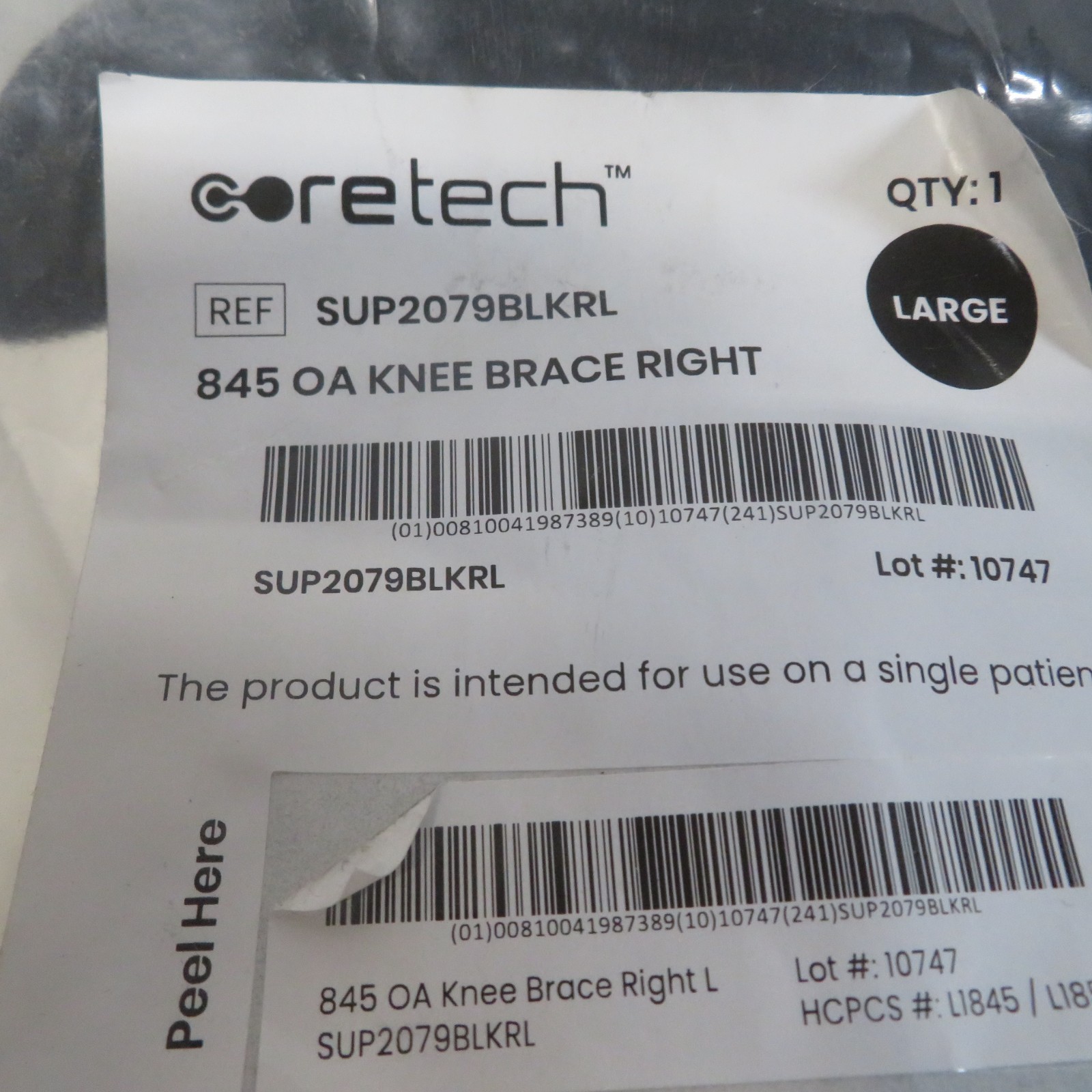 Coretech SUP2079BLKRL 845 Adjustable Straps OA Knee Brace for Right Leg – Large