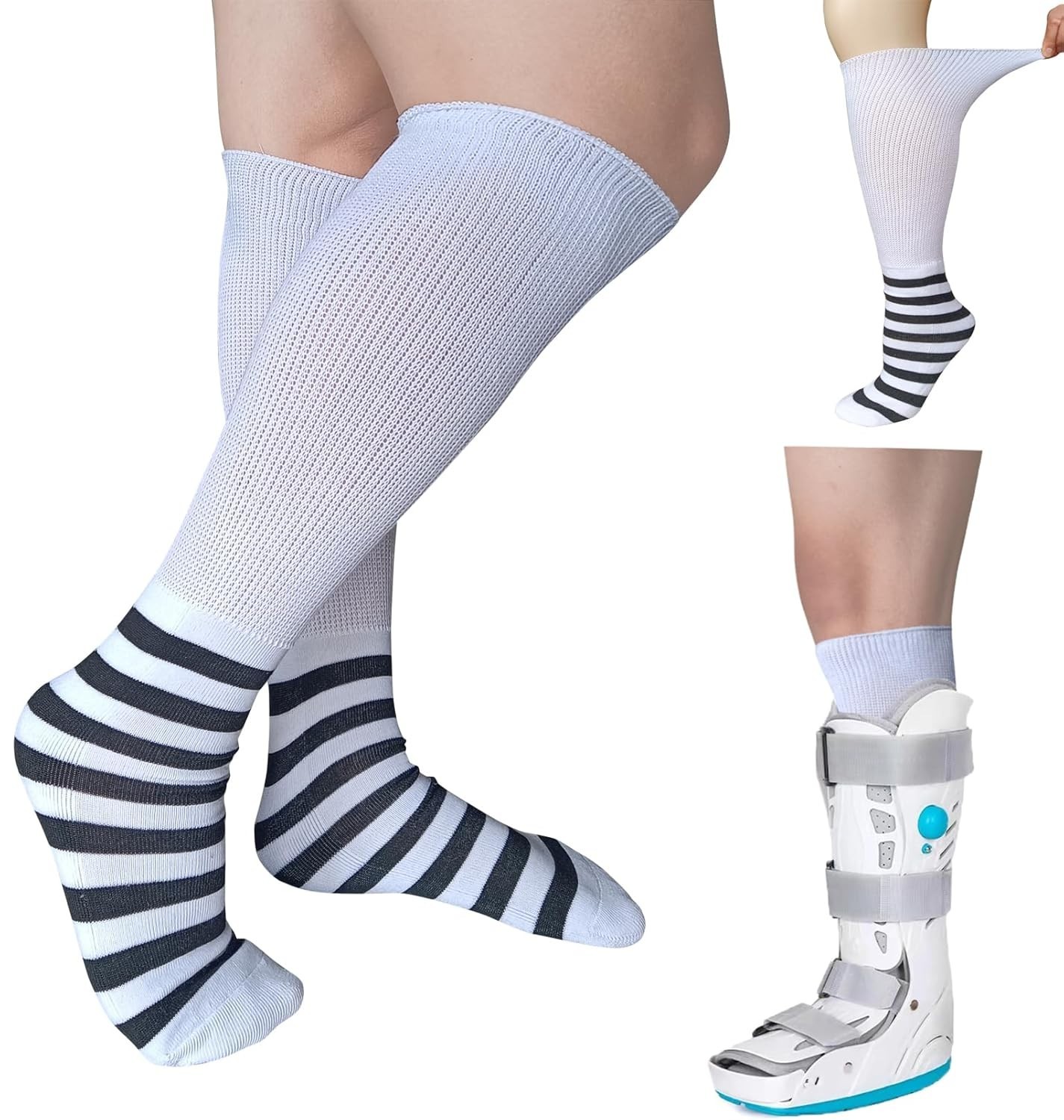 2 Pairs Walking Boot Socks Replacement Liner for Air cast Walking Boot Fractu…