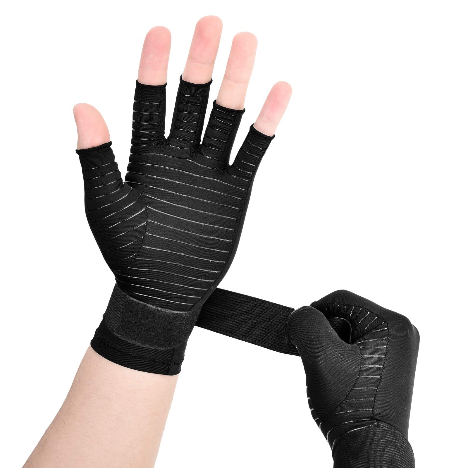 Copper Wrist Compression Arthritis Gloves with Hand Strap for Pain Relief