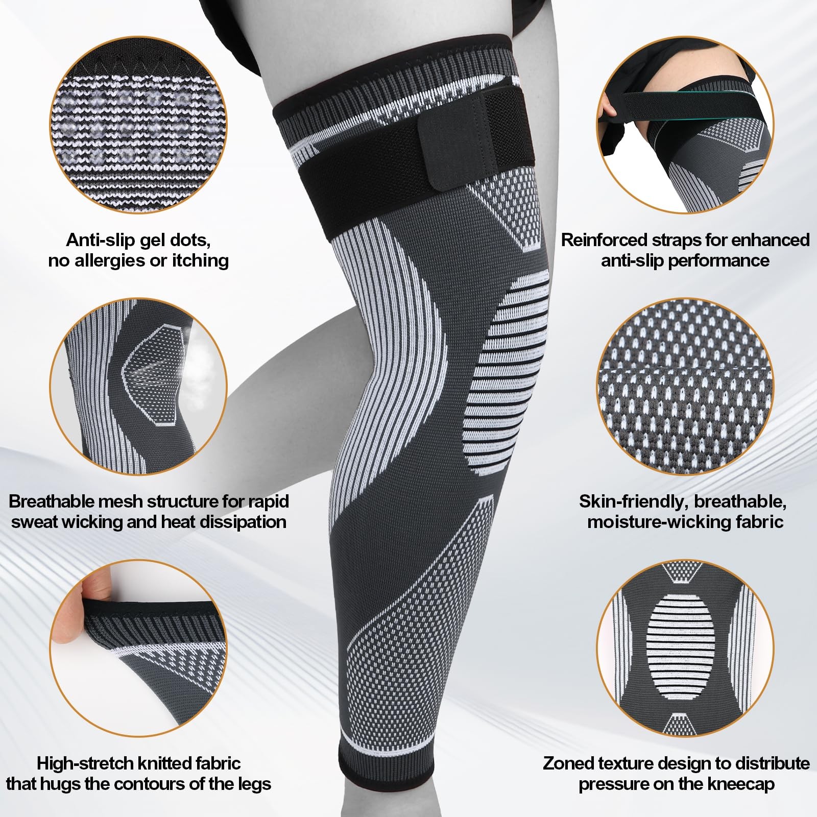 Uncle Yang Full Leg Compression Sleeves 2 Pack XX-Large, Gray