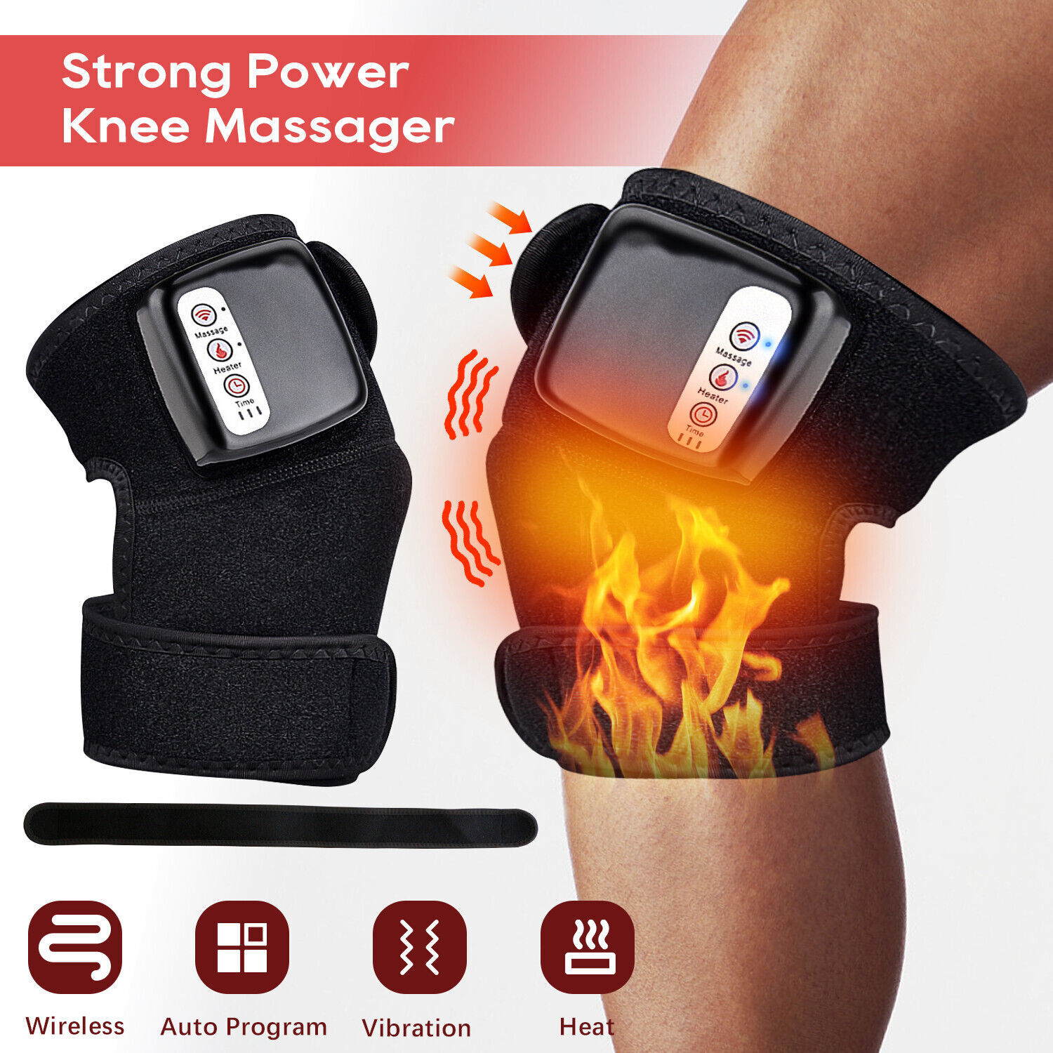 Rechargeable Electric Heating Vibration Knee Joint Brace Leg Therapy Massager
