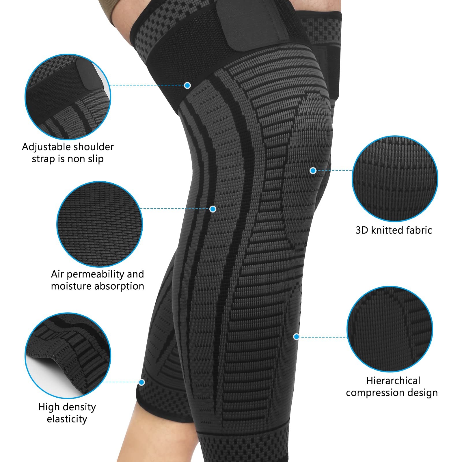 Full Leg Compression Sleeves 2 Pack Long Knee Support Men Women Arthritis