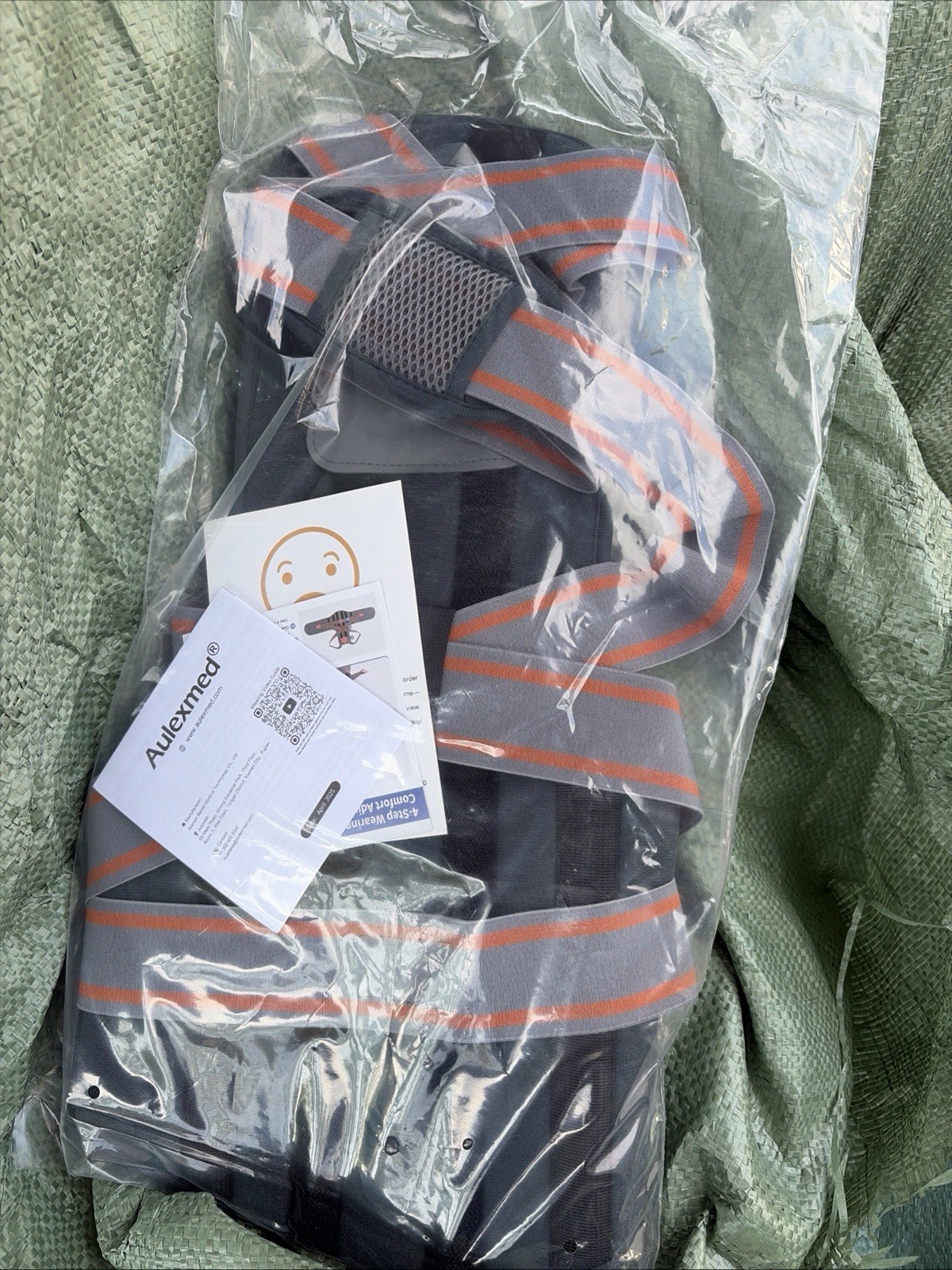 Aulexmed Back Support Brace Belt w/ Straps L Black Gray Orange