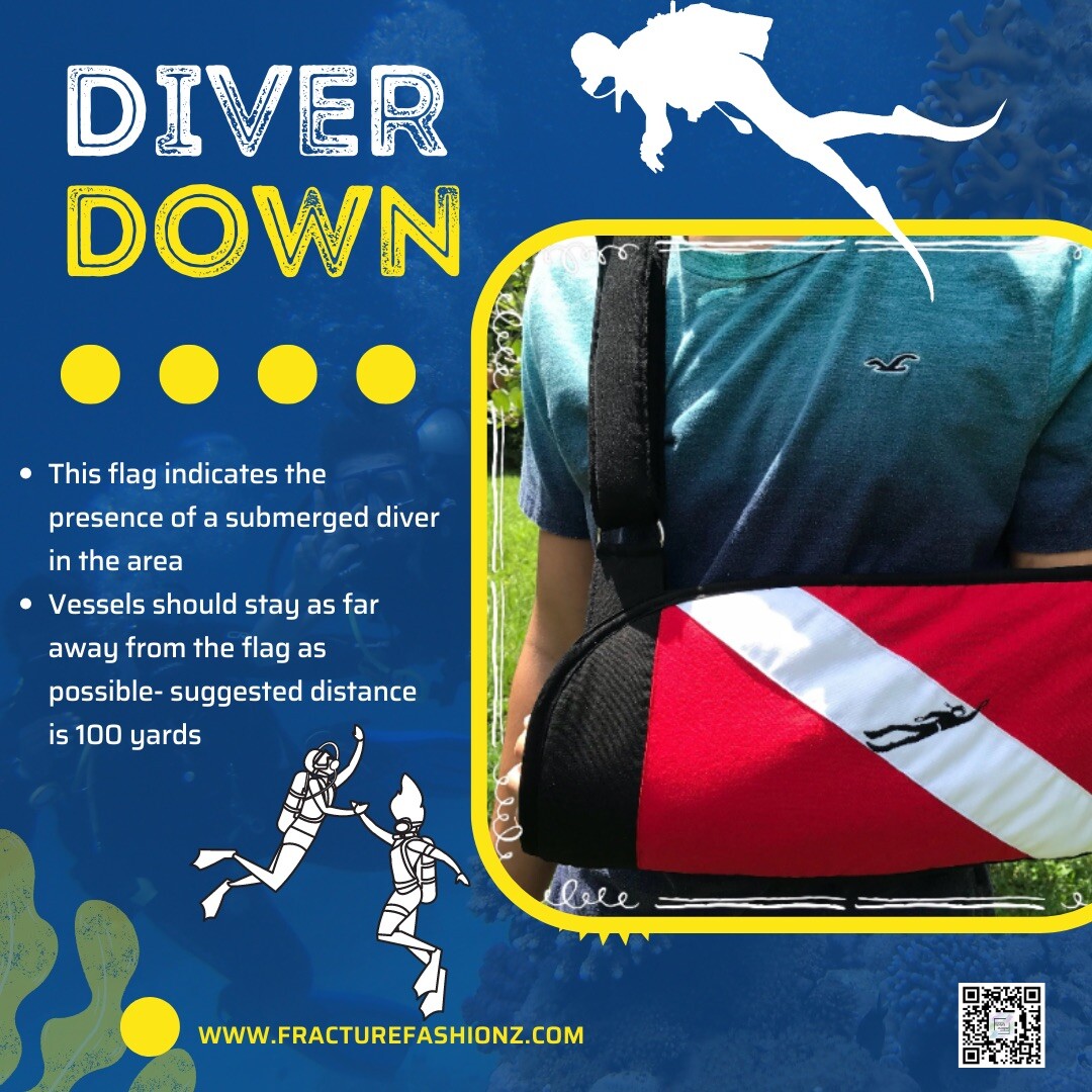 Diver Down Arm Sling – Adult 18” Arm Immobilizer- New Scuba Theme
