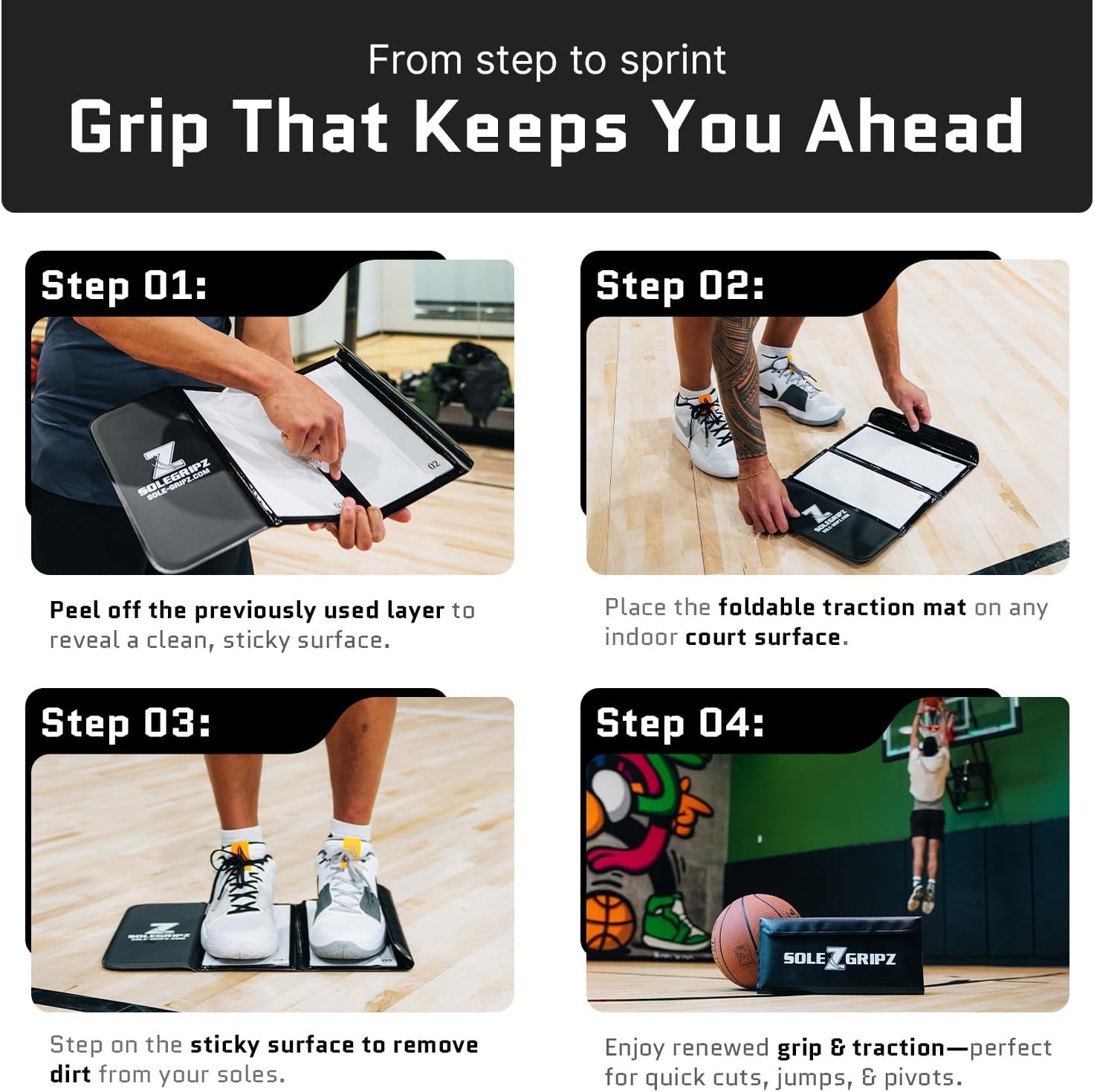 Portable Basketball Sticky Mat & Replacement Sheets – Foldable, Black/White