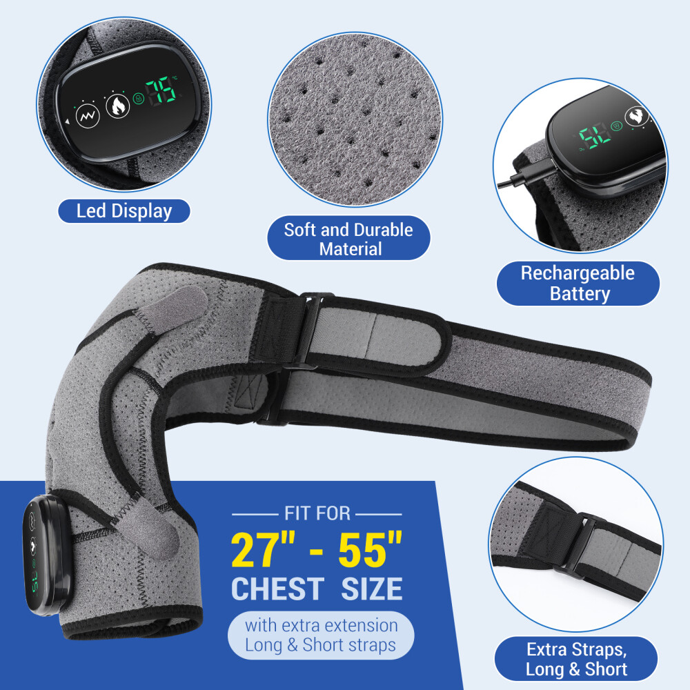 Heated Shoulder Brace Massage Rotator Cuff Support Compression Wrap Rechargeable