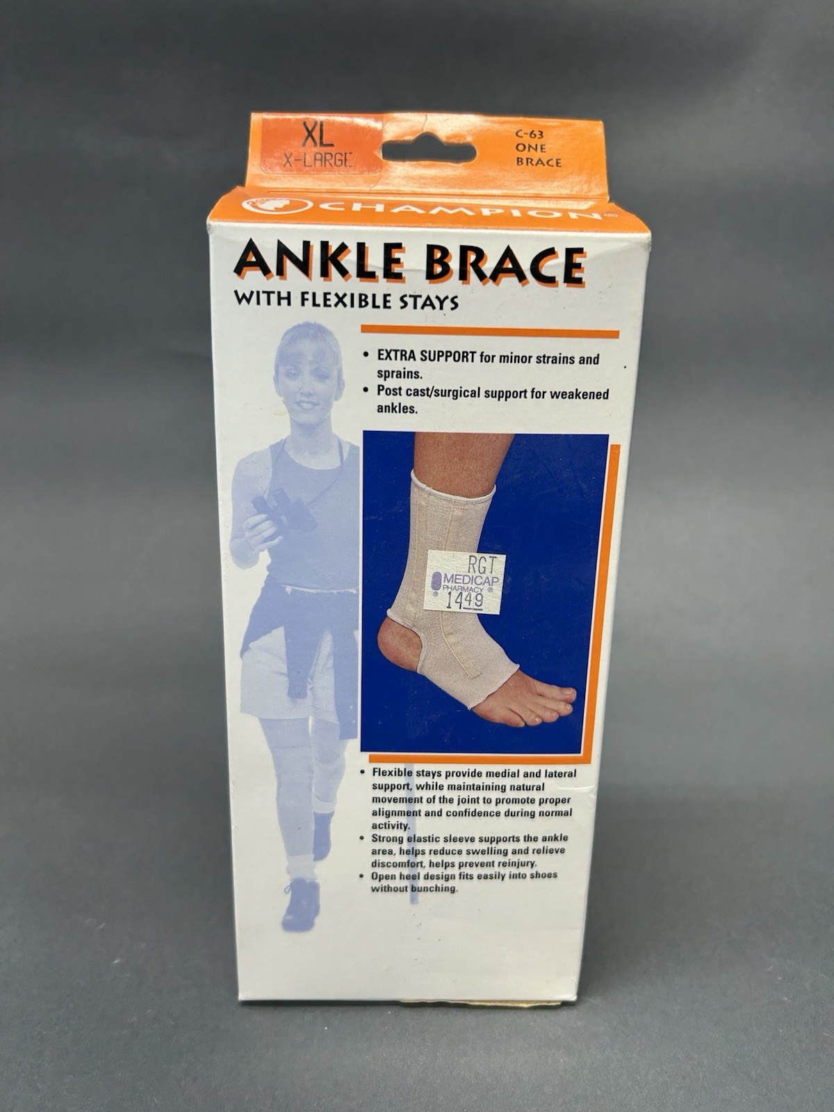 Champion Ankle Brace C-63 Open Heel Flexible Stays, Knit Elastic Size X-Large