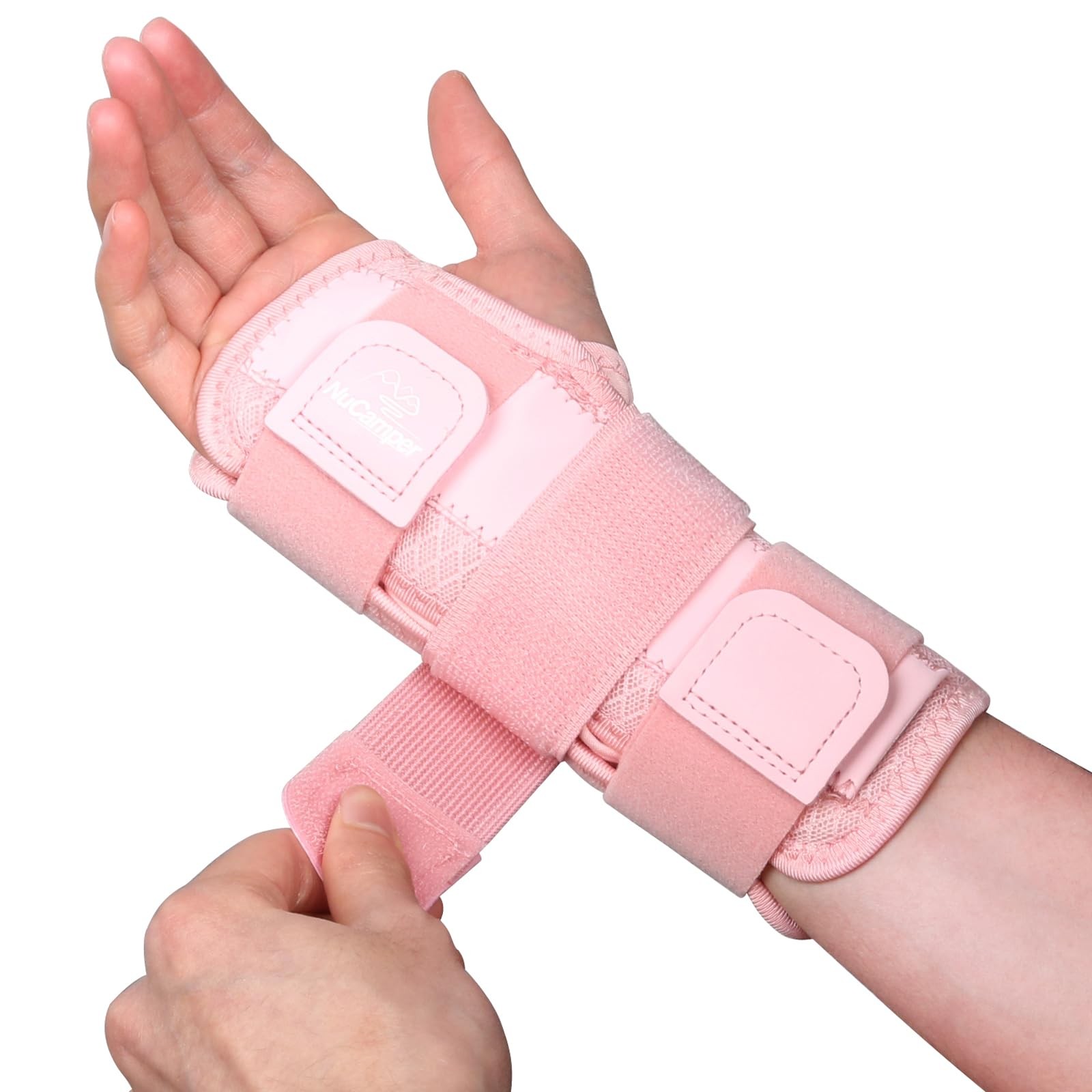 NuCamper Carpal Tunnel Wrist Brace Night Support for Men & S/M, Pink-Right