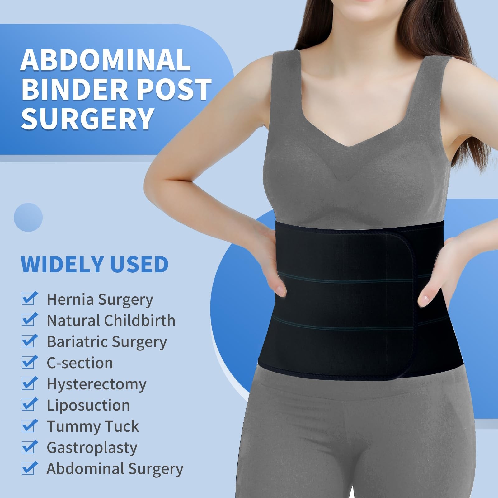 Abdominal Binder Post Surgery Belly Band – Elastic Stomach Wrap Tummy Tuck Co…
