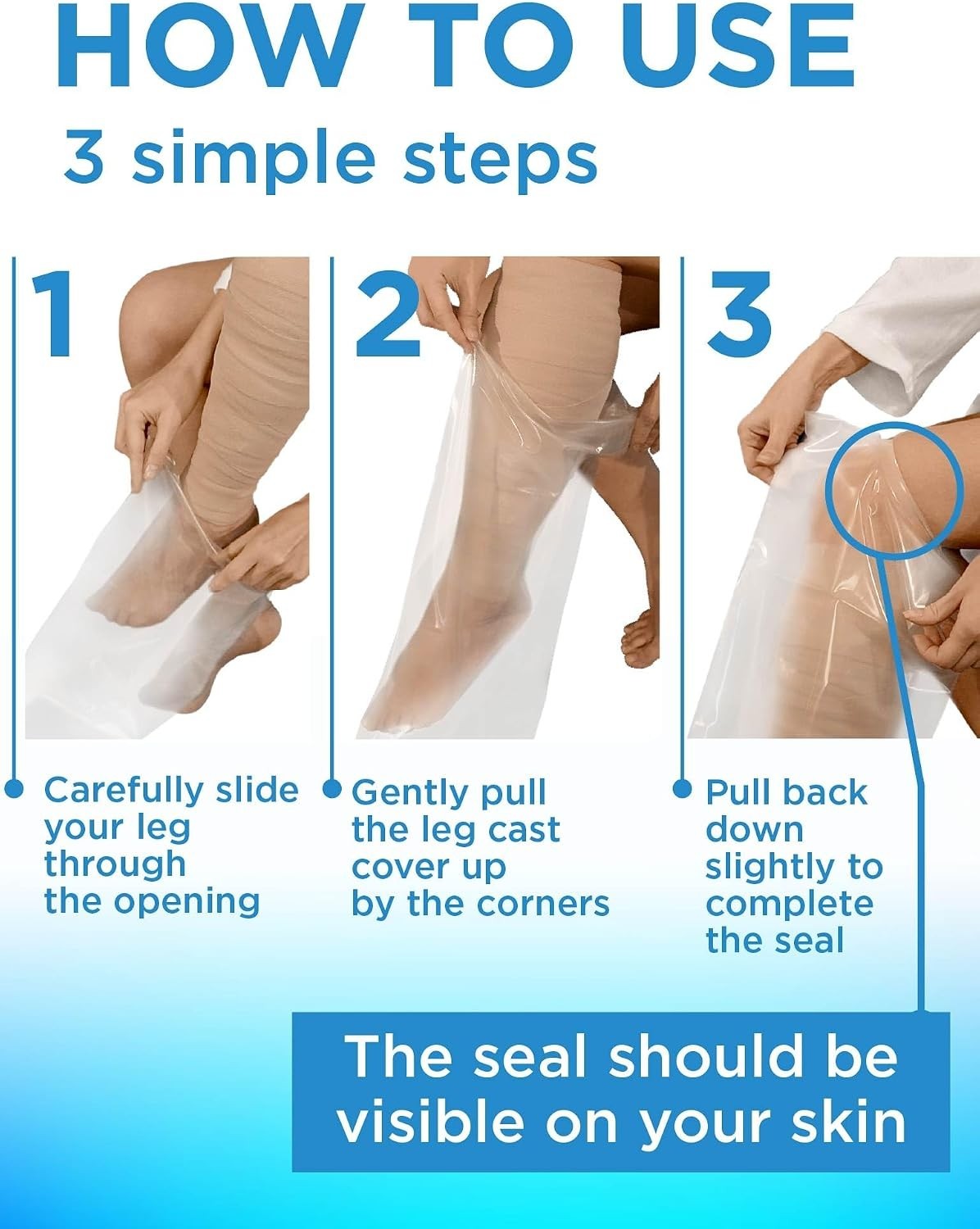 100% Waterproof Cast Covers for Shower Leg – 2pk – Tight Seal – Reusable