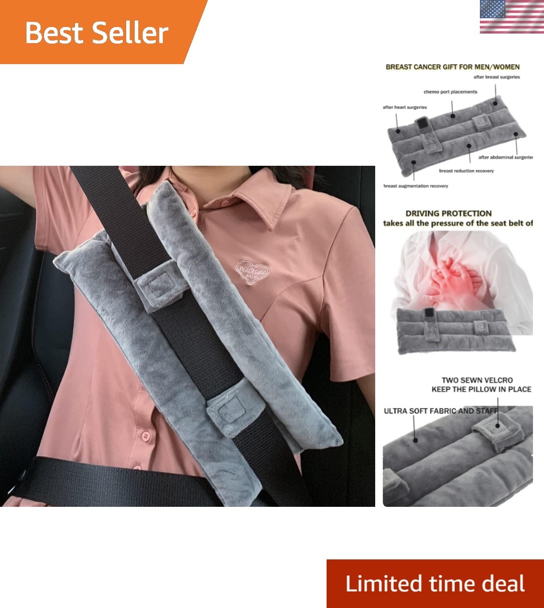 Seat Belt Pillow for Mastectomy Post-Surgery, Heart Surgery Recovery Support …