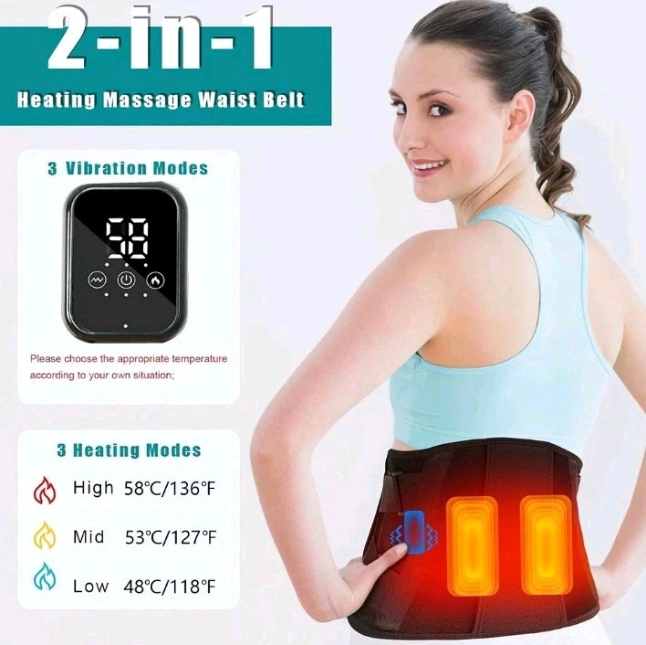 Cordless Heated Back Brace Massager Vibration Wrap Lumbar Support Belt Massage