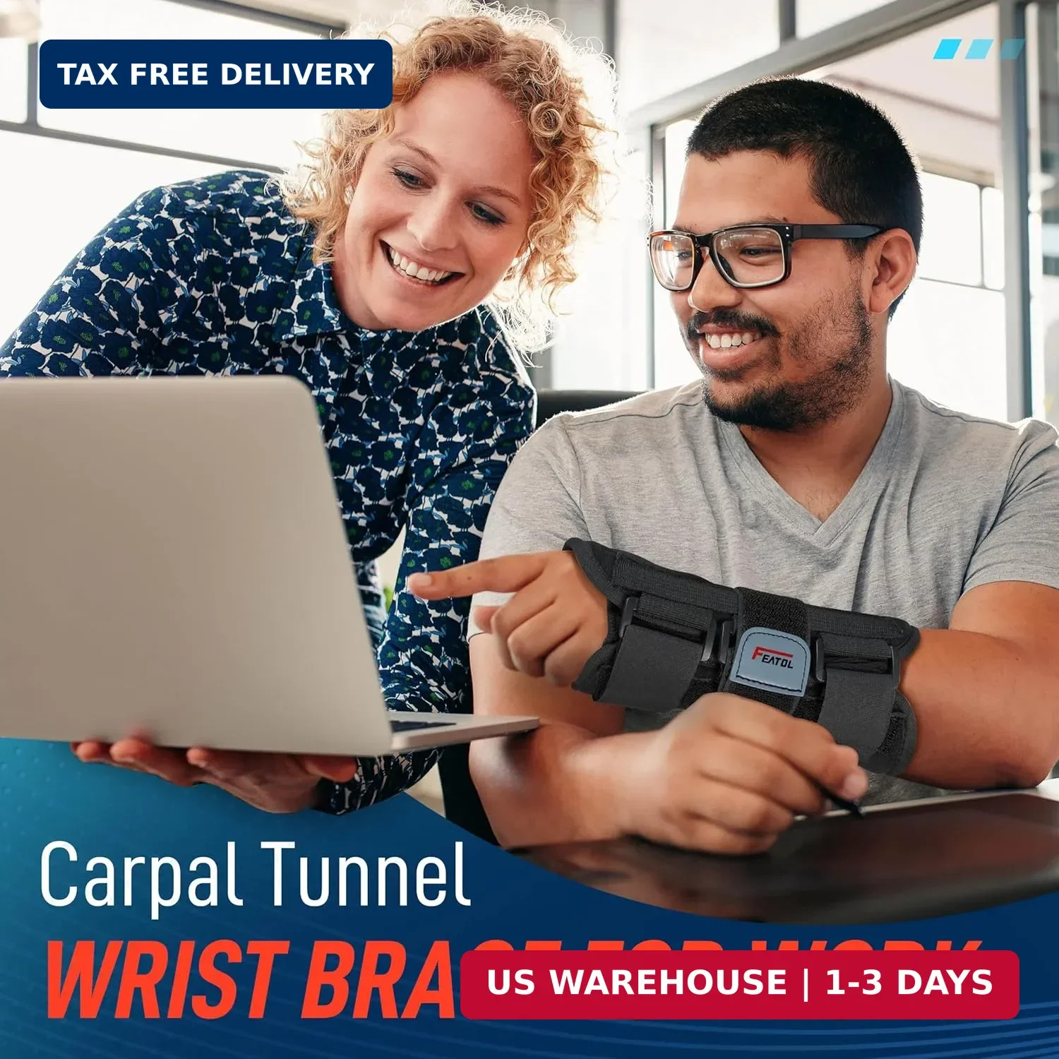 FEATOL Wrist Brace Carpal Tunnel, Night Support Brace with Wrist Splint, Adjusta