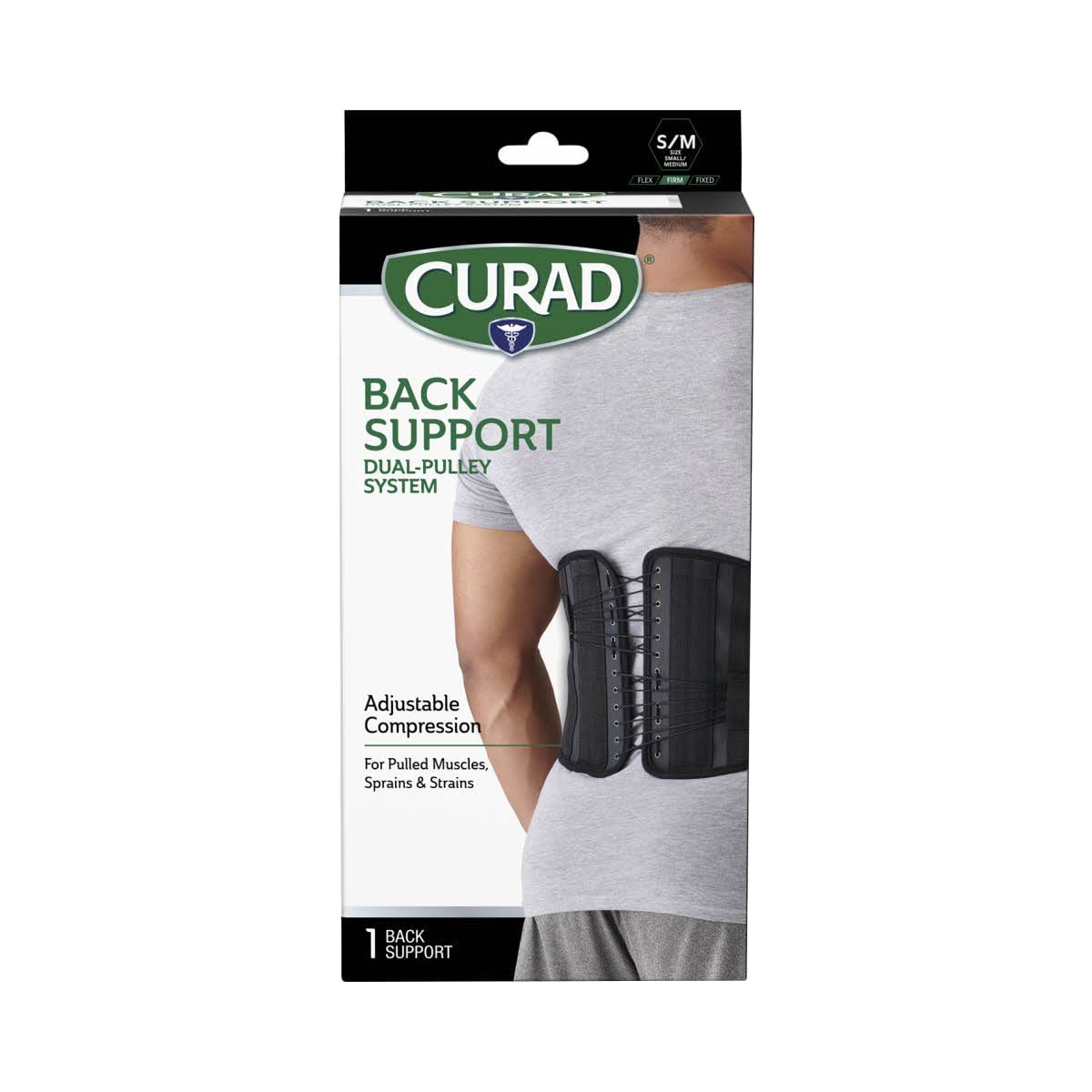 CURAD Back Support with Dual- Pulley System, Size S/M – Small/Medium, Black