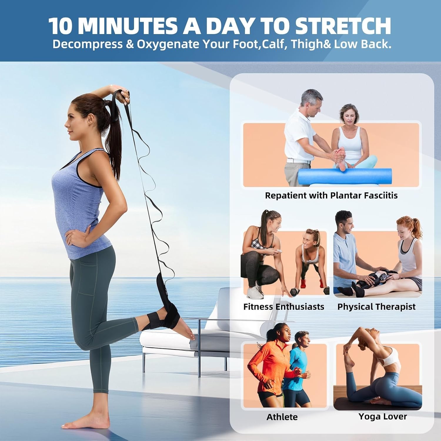 Foot and Calf Stretcher-Stretching Strap For Plantar Fasciitis, Heel Spurs, F…