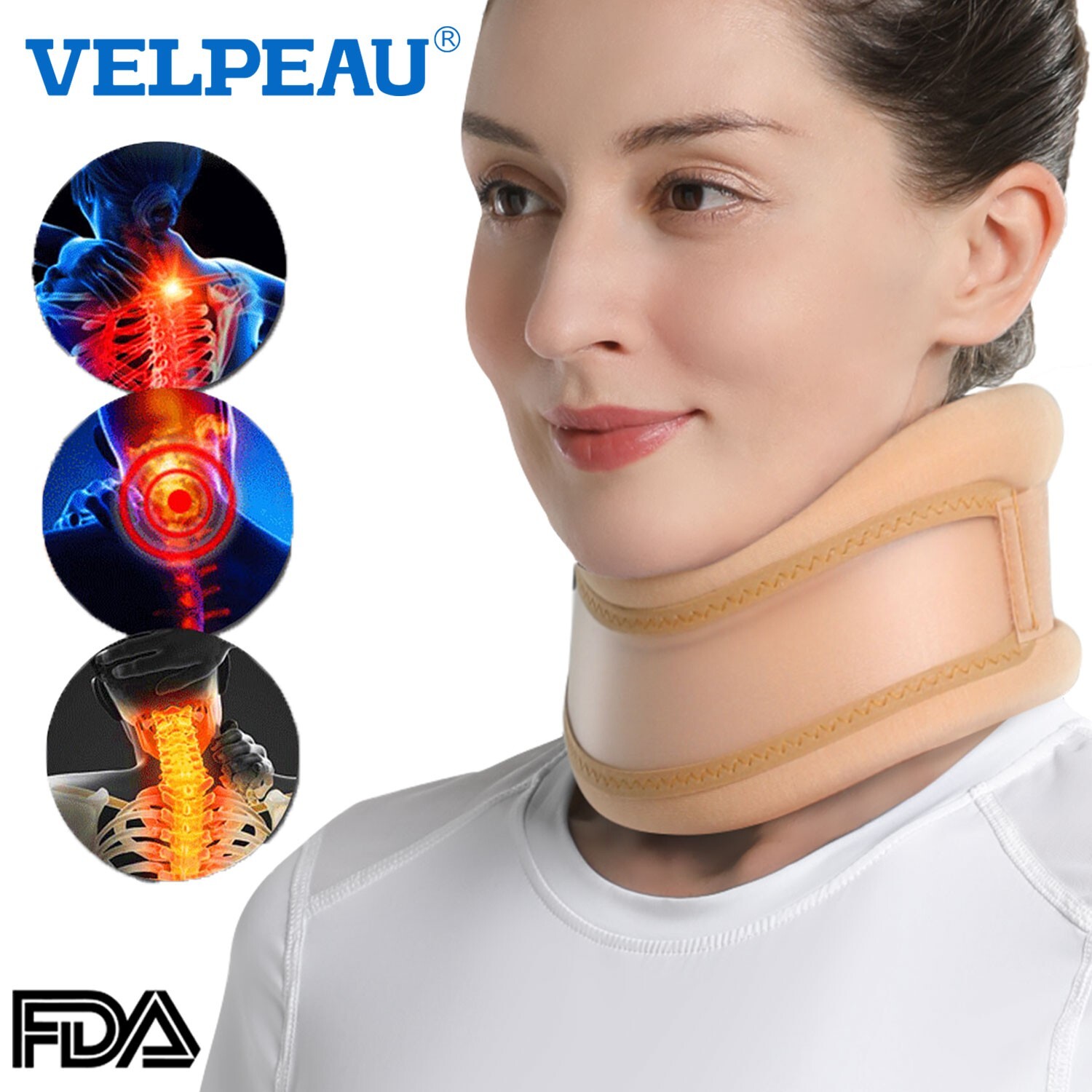 VELPEAU Neck Brace – Foam Cervical Collar for Sleeping, Relieves Spine Pressure