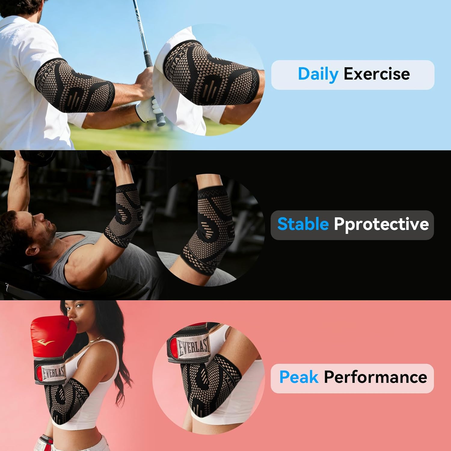 Copper Elbow Compression Sleeve, 2 Pack Elbow Brace for Tendonitis and Tennis…