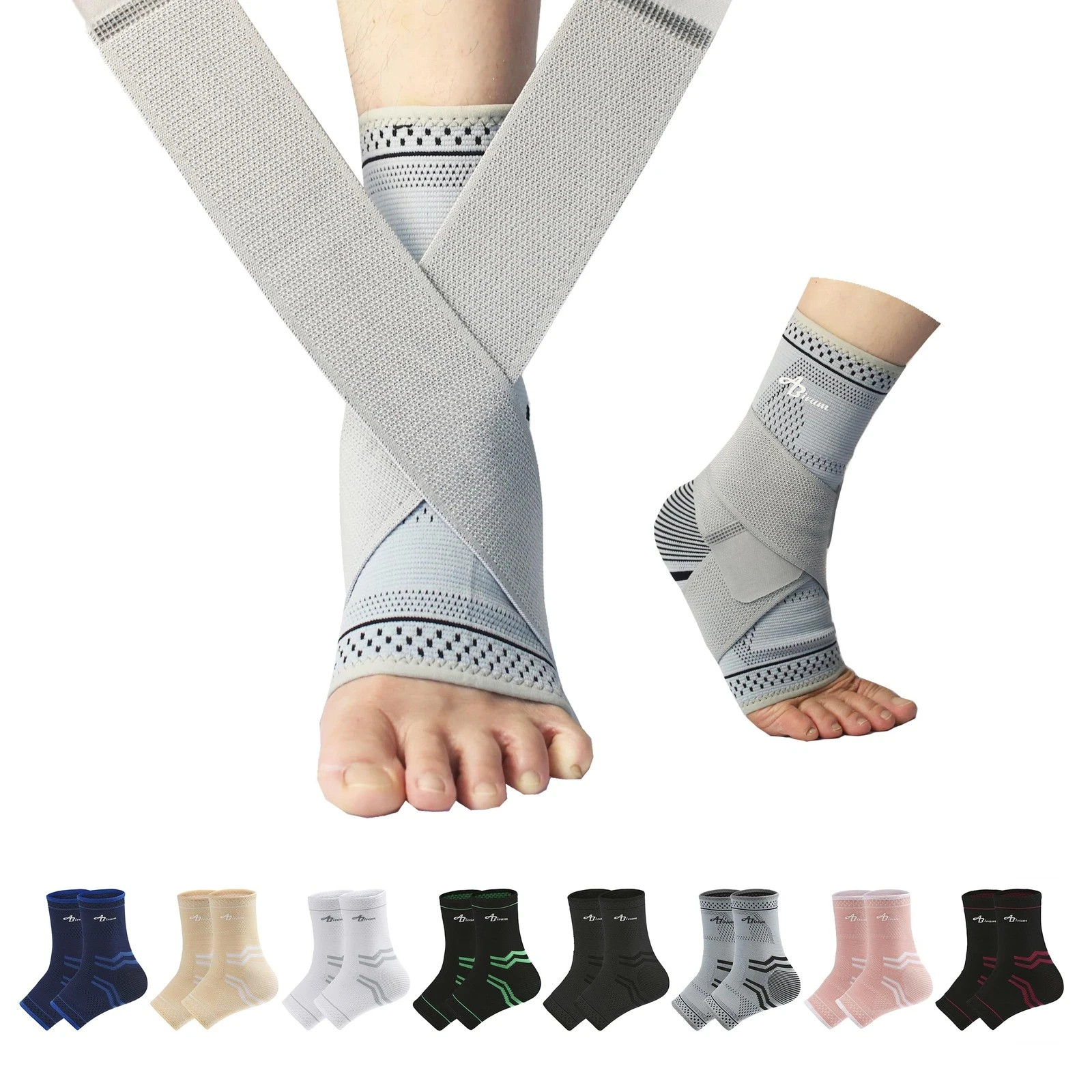 ABIRAM Ankle Brace for Men & Women, Adjustable Support & Compression SIZE M GRAY