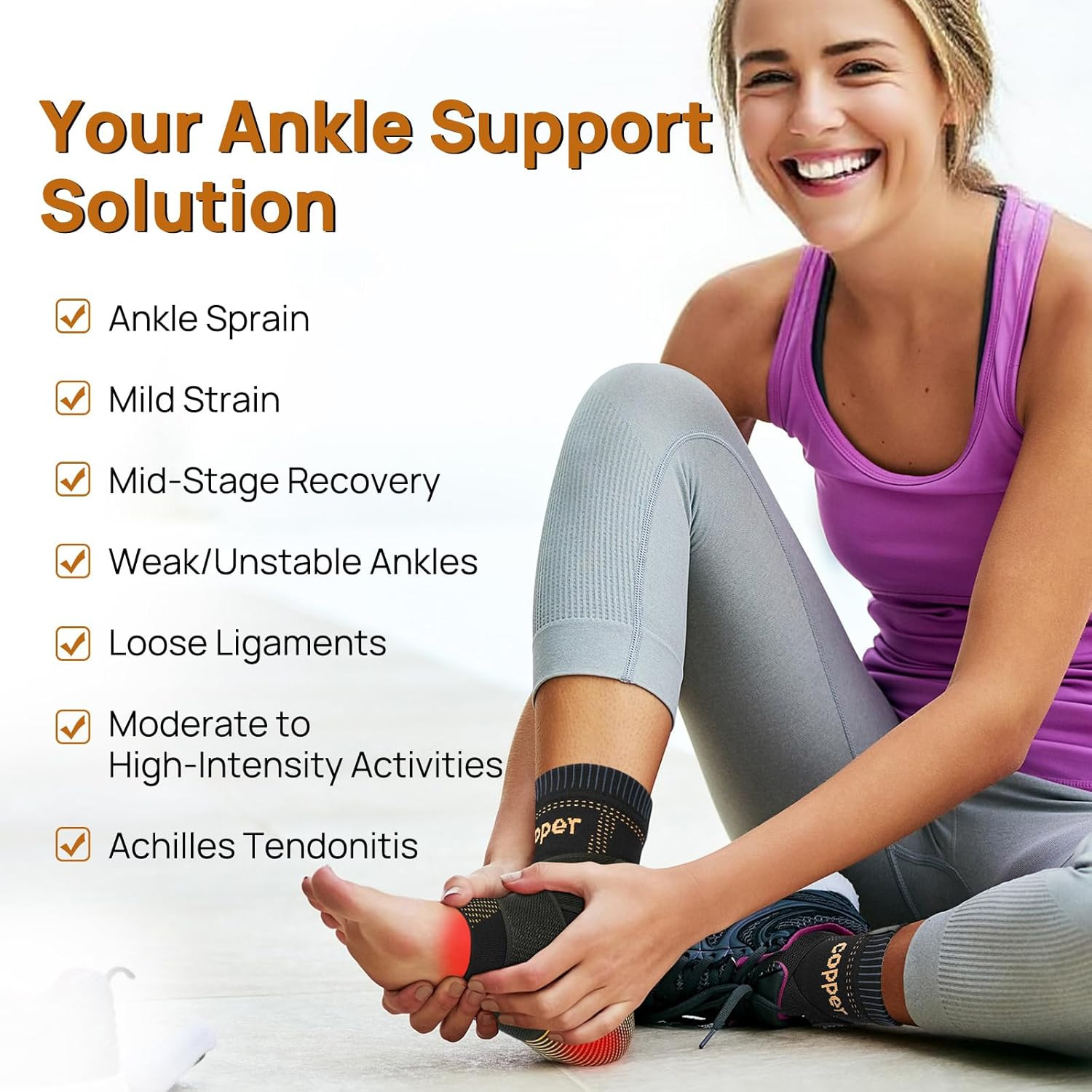 Ultra-Thin & Copper Infused Ankle Support – Adjustable Compression Ankle Brace f