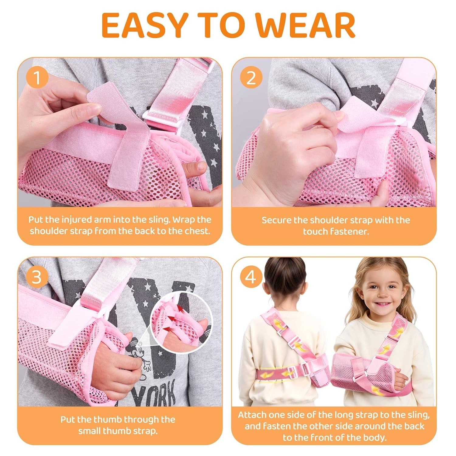Enhanced Stability Kids Arm Sling – Soft Padding & One-Hand Adjustability (Pink)