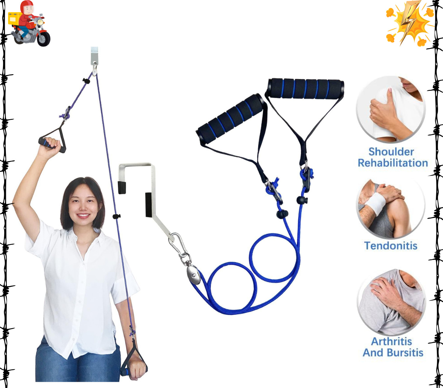 Shoulder Pulley for Physical Therapy Over Door Rehab Arm Exercise Pulley System