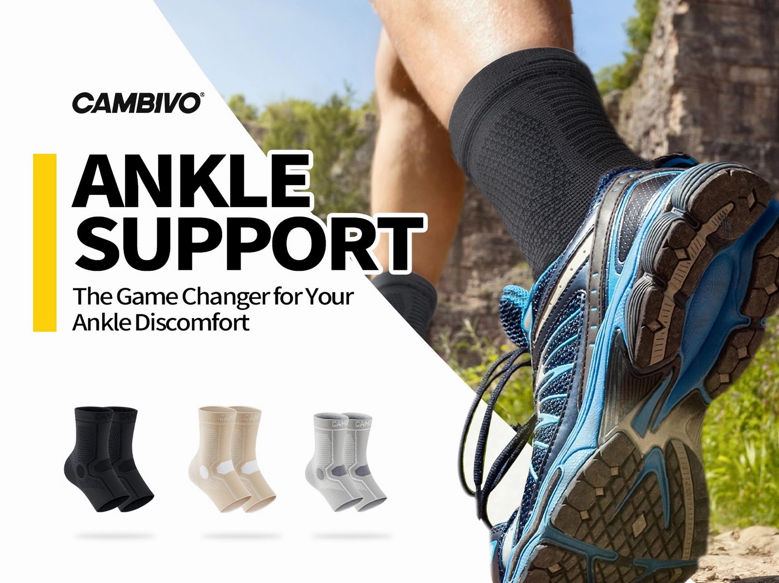 CAMBIVO 1 Pair Ankle Compression Sleeve for Men & Women – Soft, Large, Black