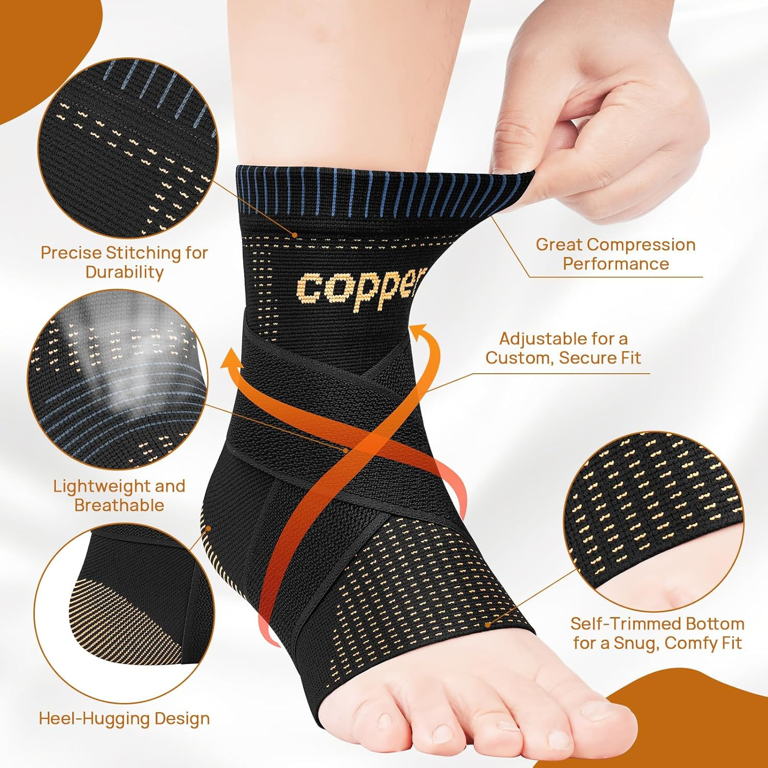 Ultra-Thin & Copper Infused Ankle Support – Adjustable Compression Ankle Brace f