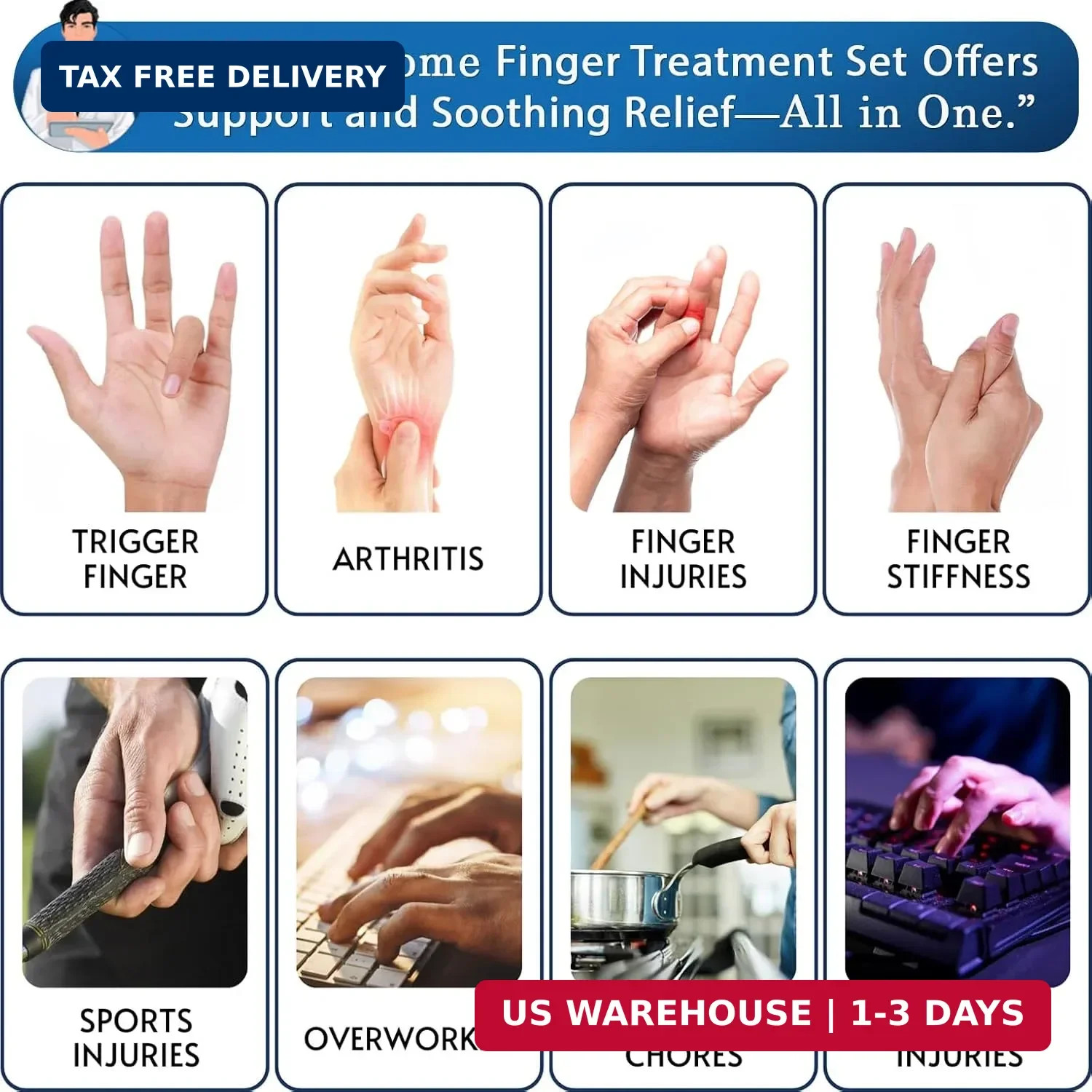 Thumb Splint and Ice Pack (2+2 Set) Trigger Thumb Splint For Pain Relief, Thumb