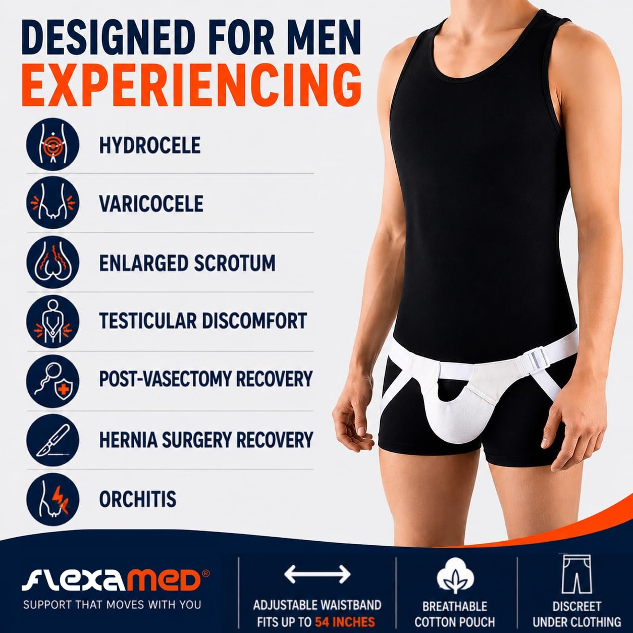 Suspensory Scrotal Support – Large Adjustable Fit Up to 54″ – Relief