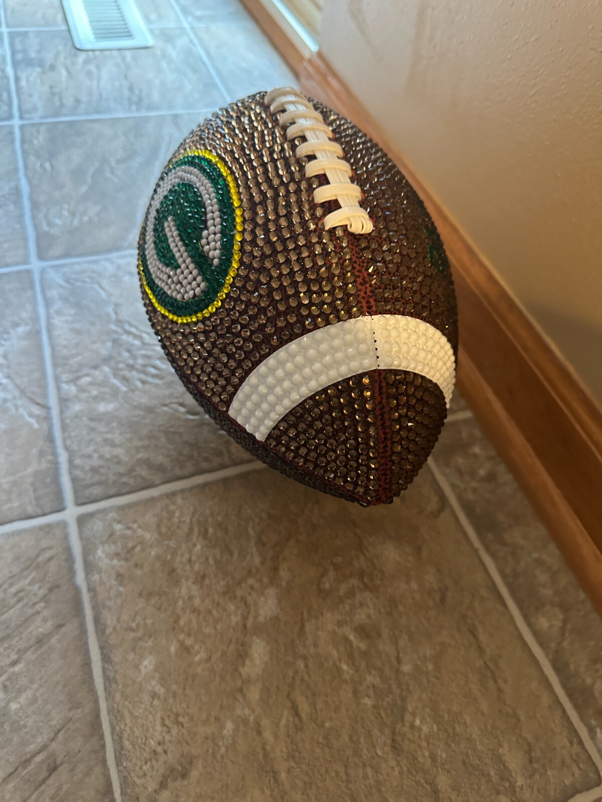New Green Bay Packers Football Rhinestoned by hand Official size (Sz9)