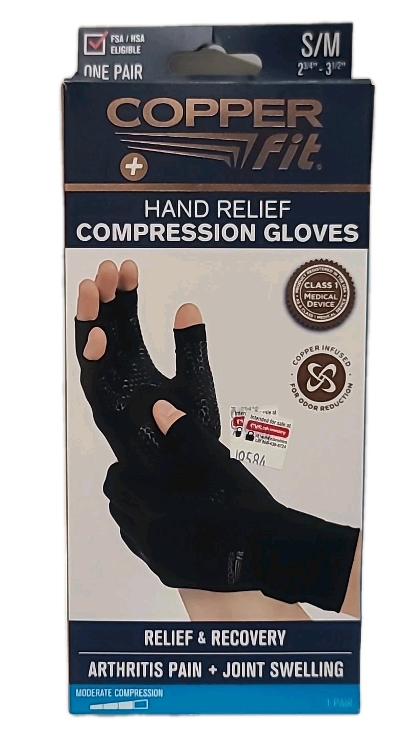 ( LOT OF 2 ) Copper Fit COMPRESSION GLOVES • HAND RELIEF • 1 PAIR S/M Unisex
