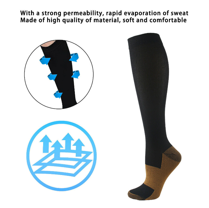 3 Pairs Copper Compression Socks 20-30mmHg Graduated Support Mens Womens S-XXL