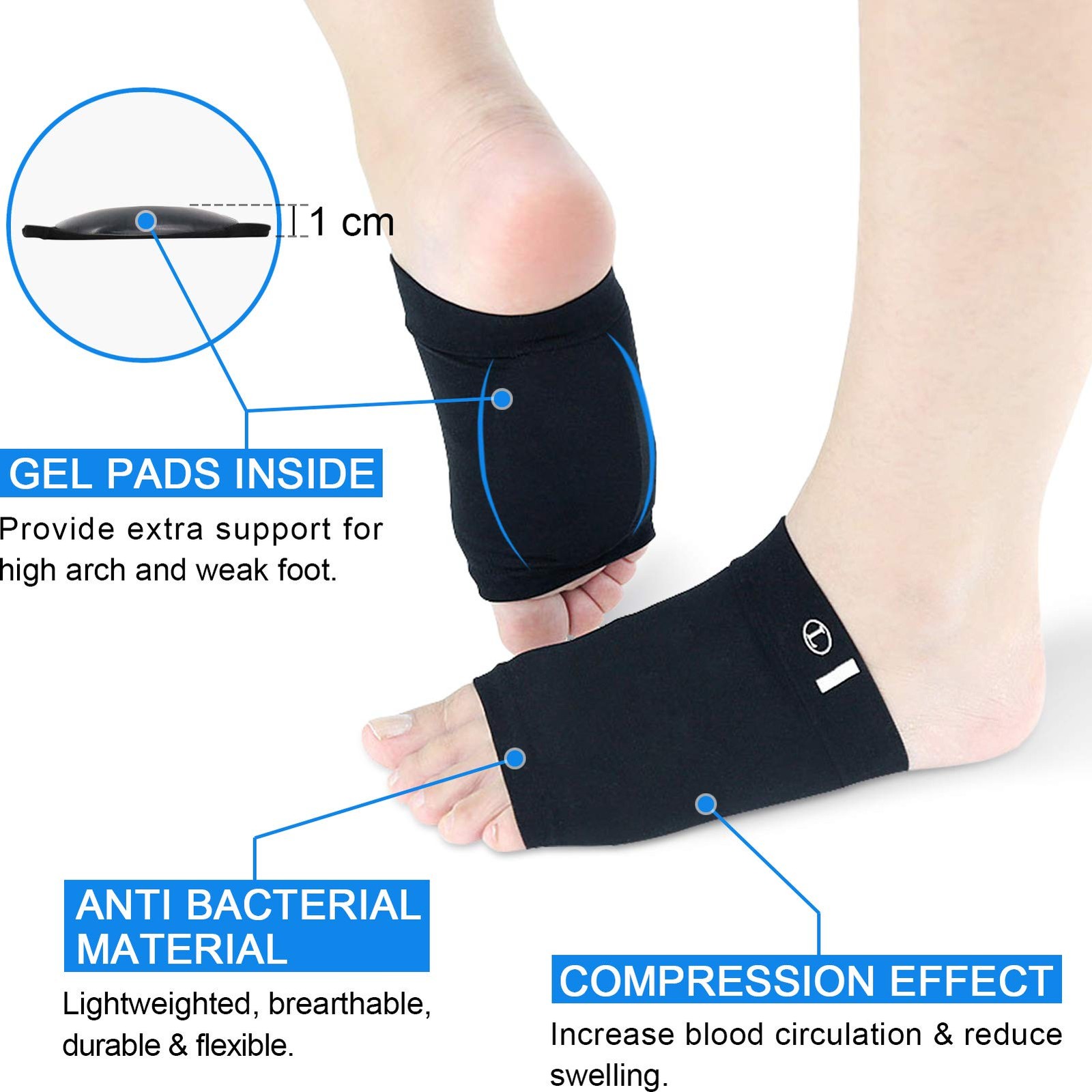 Ailaka 2 Pairs Compression Arch Support Sleeves, 2 Pair (Pack of 1), Black