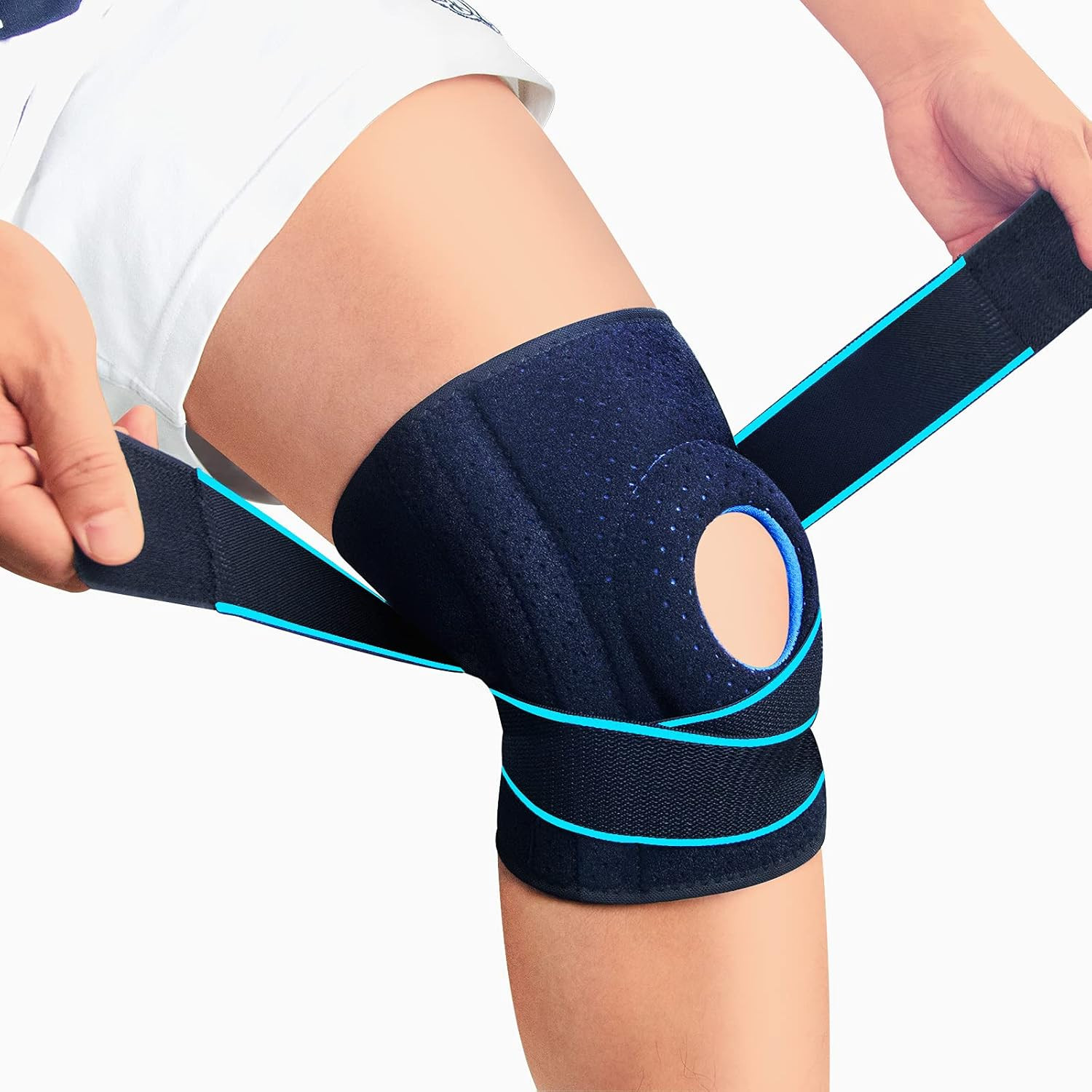 Knee Brace with Side Stabilizers for Knee Pain, Adjustable Non Slip Open-Patella
