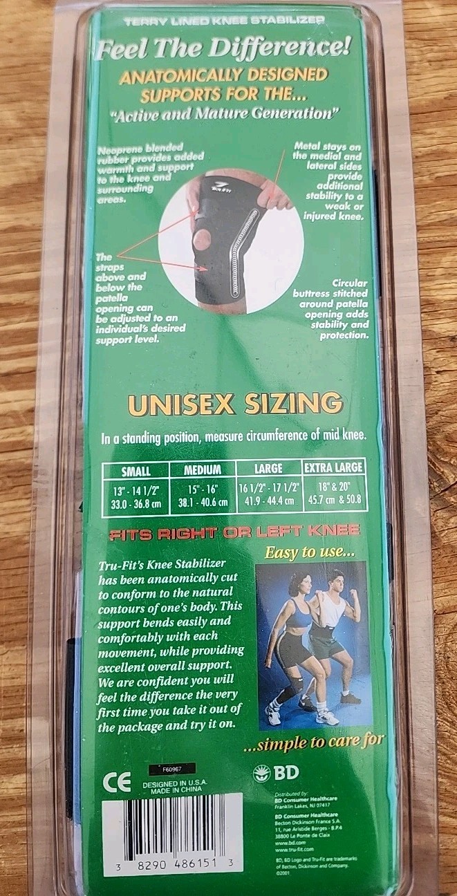 TRUFIT* 1pc KNEE STABILIZER COMPRESSION STRAPS Terry Lined METAL STAYS Medium