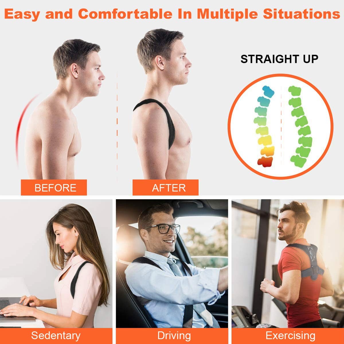 FY Posture, Posture Corrector for Men and Women 25-50 Inch (Pack of 1), black