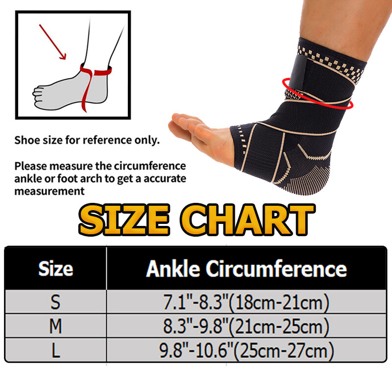 Copper Ankle Support Brace Compression Sleeve Plantar Foot Fasciitis Wrap Sports