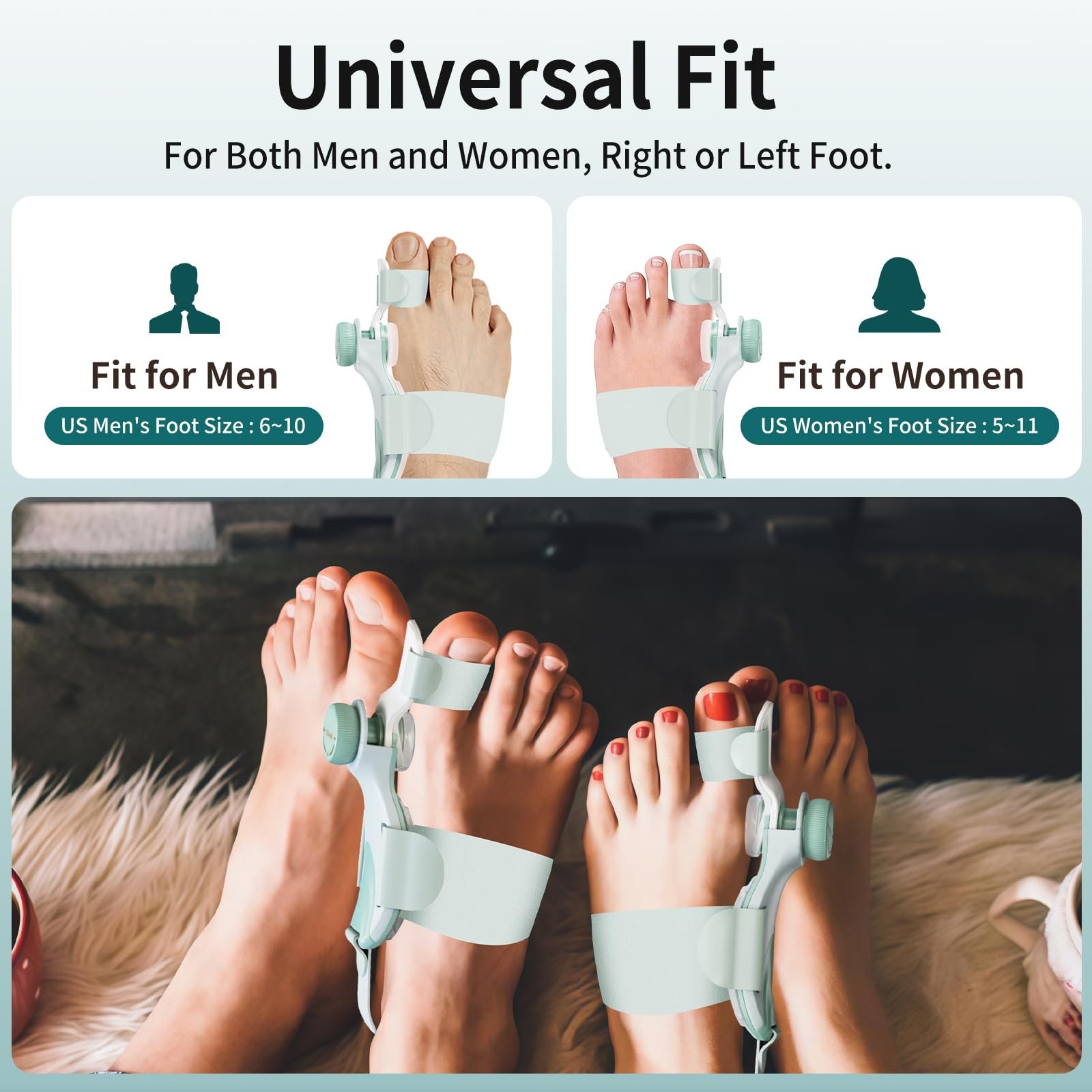EliaValth 2 PCS Bunion Corrector for Women Big Toe, Adjustable Large, Green