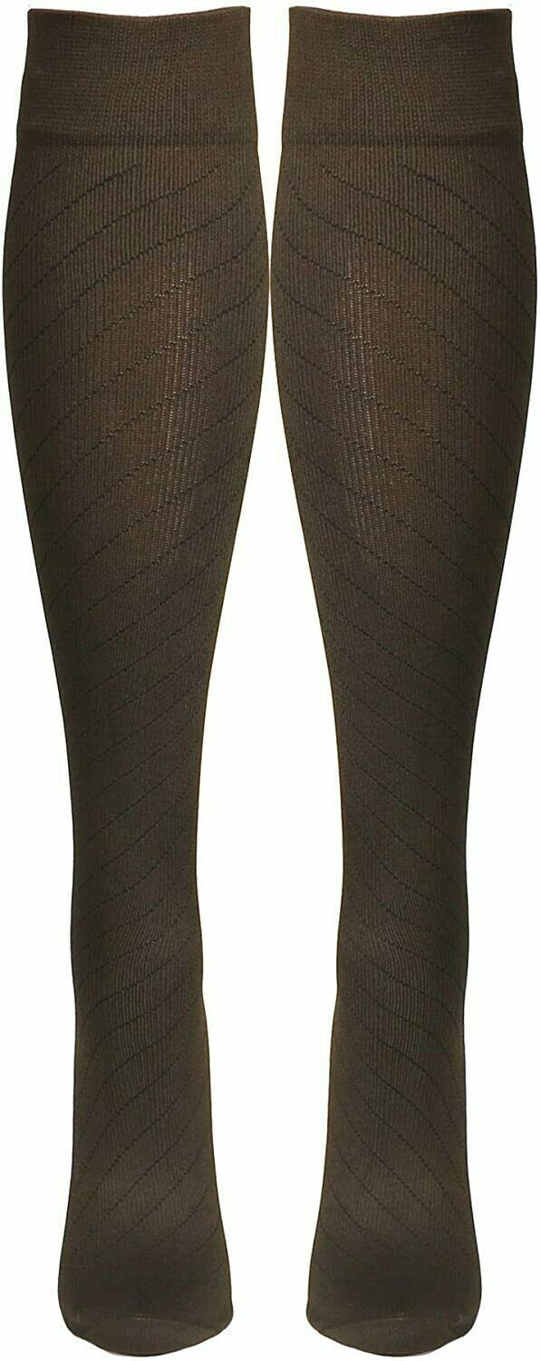 Two Pack NuVein Regular Strength 15-20mmHg Compression Travel Socks Brown Large