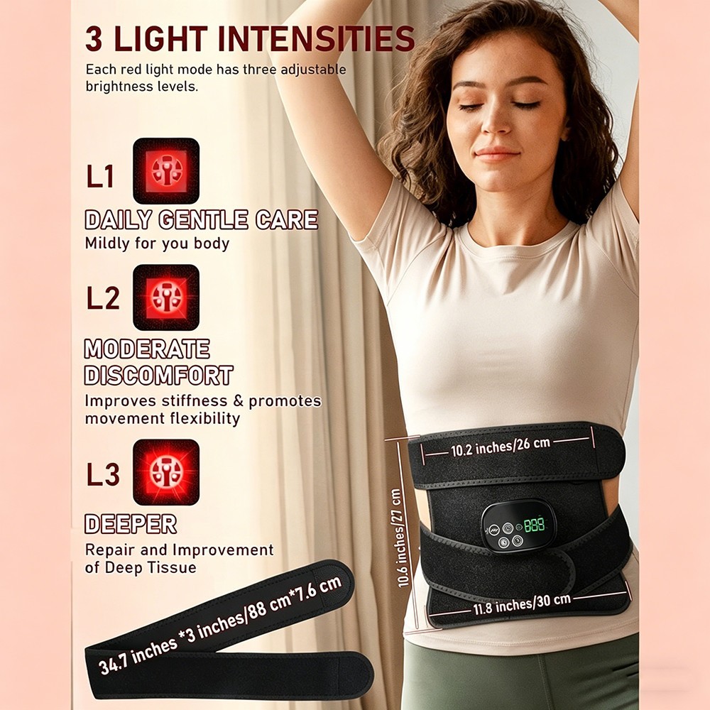Red Light Heating Vibration Back Massager Lumbar Belt for Lower Back Pain Relief
