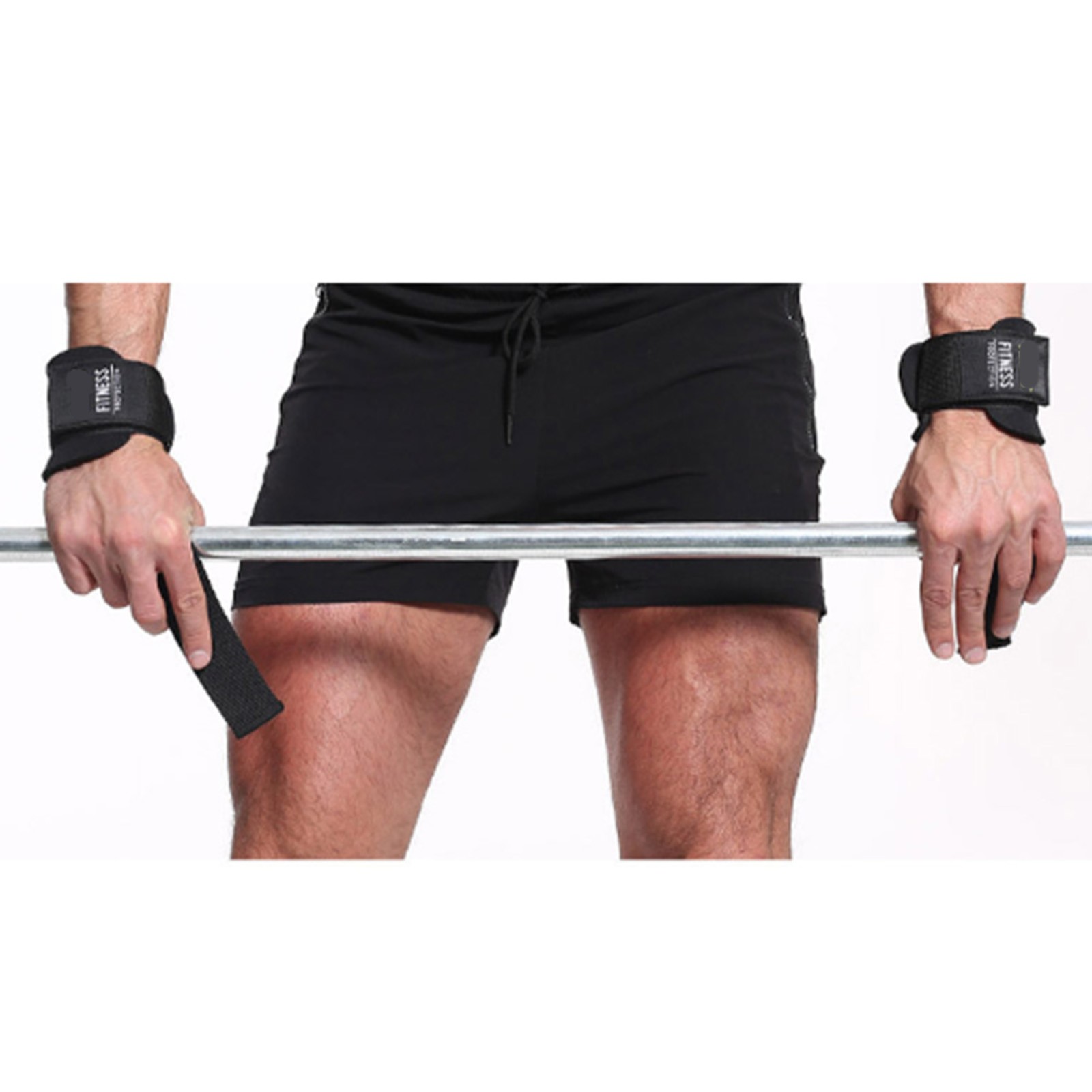 2PCS Anti Slip Weightlifting Wrist Strap For Fitness Black SCIT