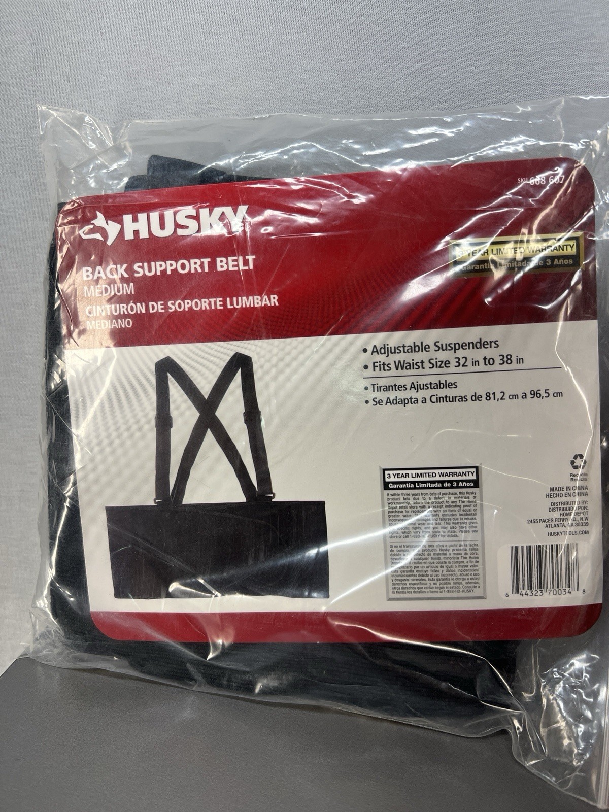 2 Husky Black Back Brace Support Belt with Elastic Suspenders 667 327 – NEW
