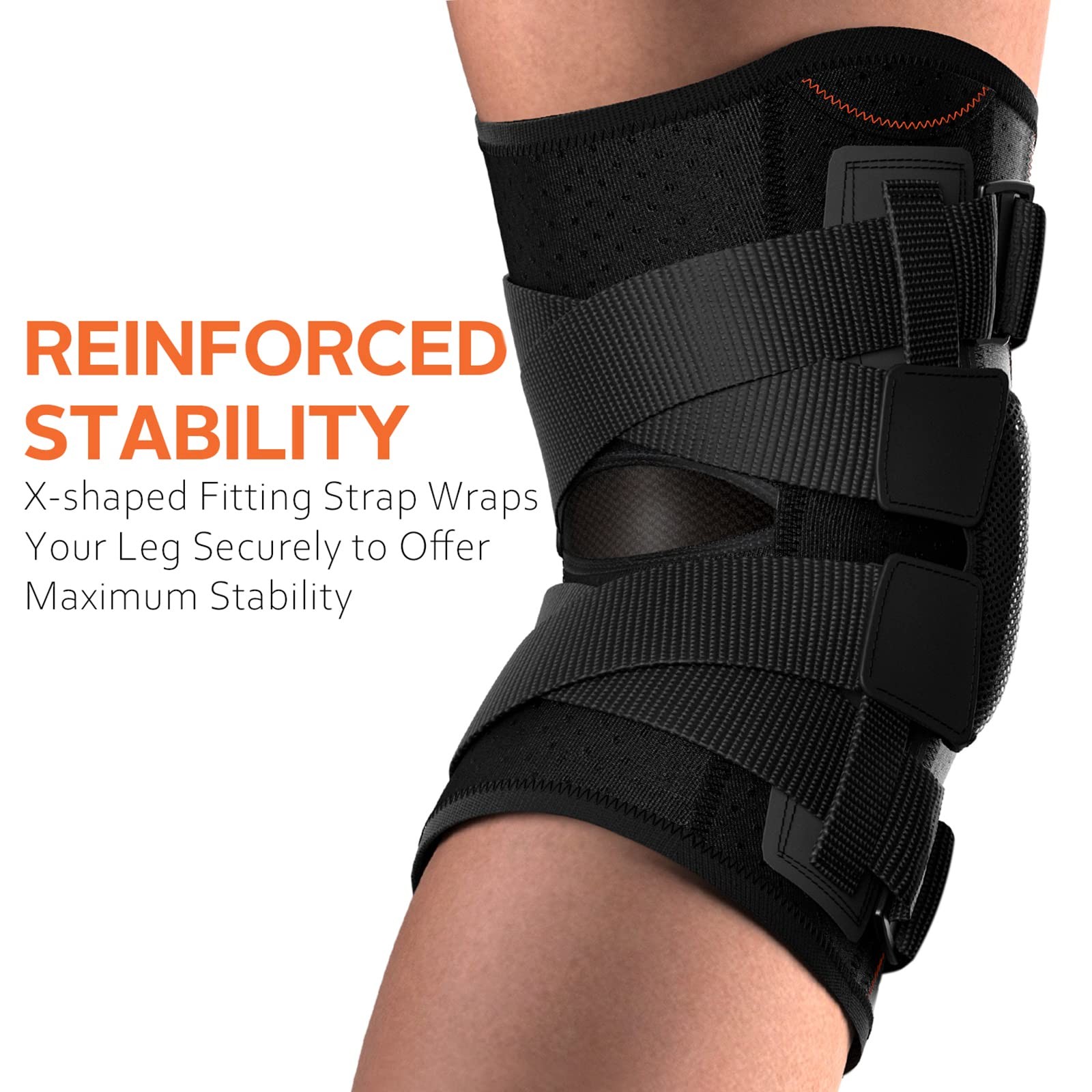 Hinged Knee Brace Meniscus Tear Support Side Stabilizers Black XLarge