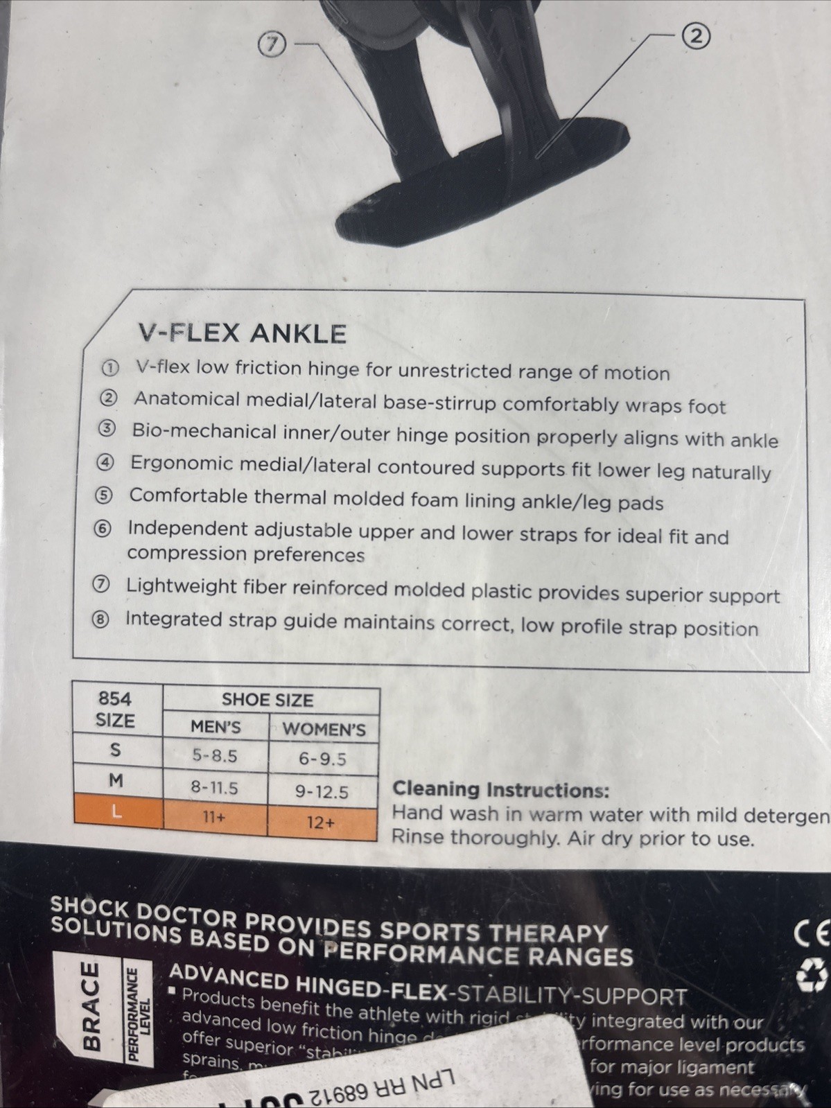 Size LARGE Shock Doctor V-Flex Ankle 854, Advanced Hinged Brace w/ X-Fit Wrap