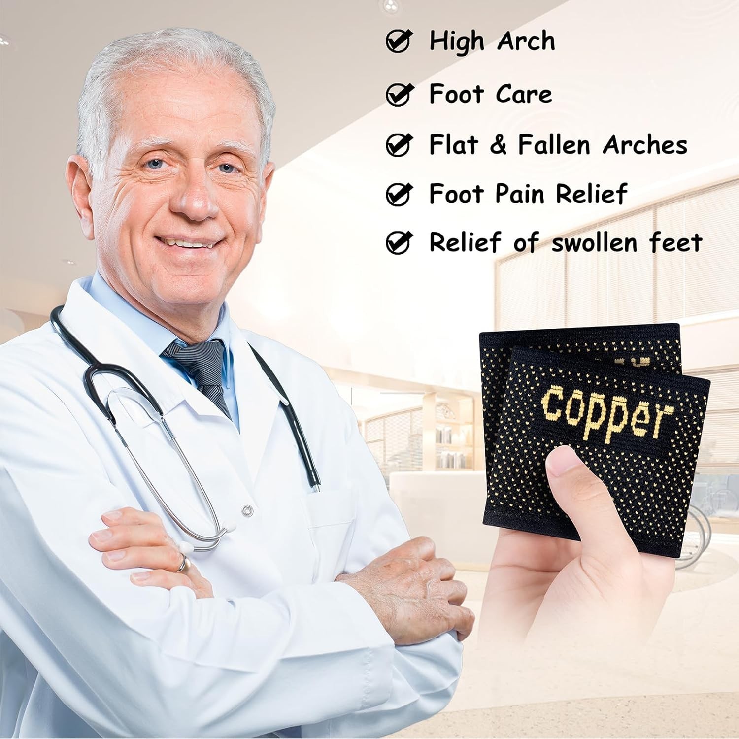 Copper Foot Arch Support for Women and Men 2 Pack, Plantar Fasciitis Arch Sup…