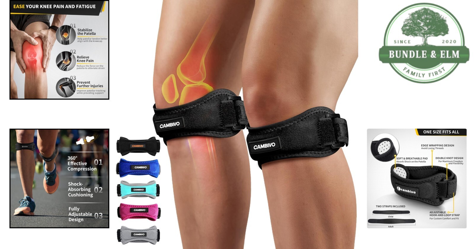 2 Pack Knee Braces Support Straps for Men Women Sports Hiking Running