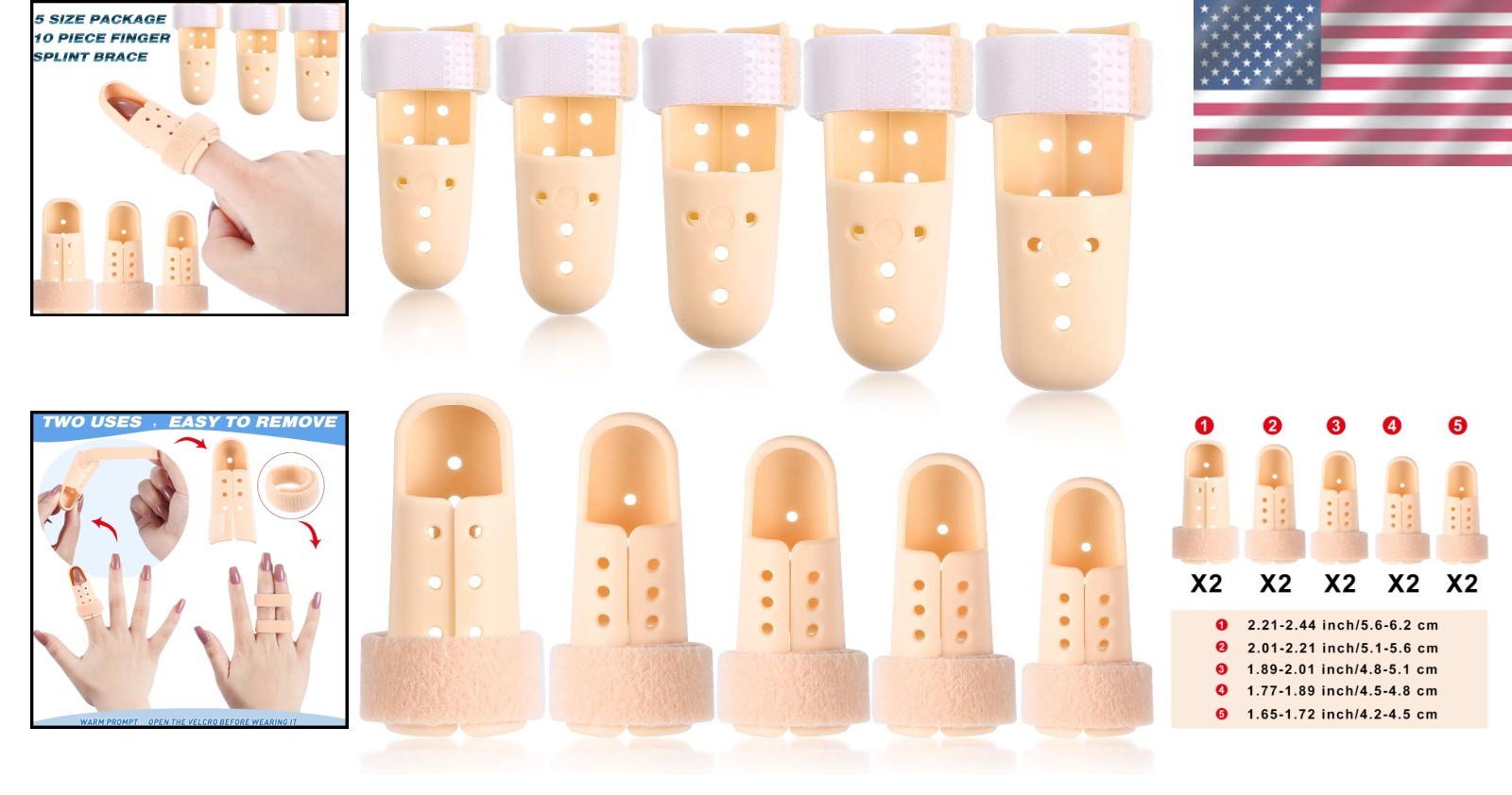 10 Pcs Mallet Finger Splint Thumb Splint, 5 Sizes Finger Support Brace Stabilize