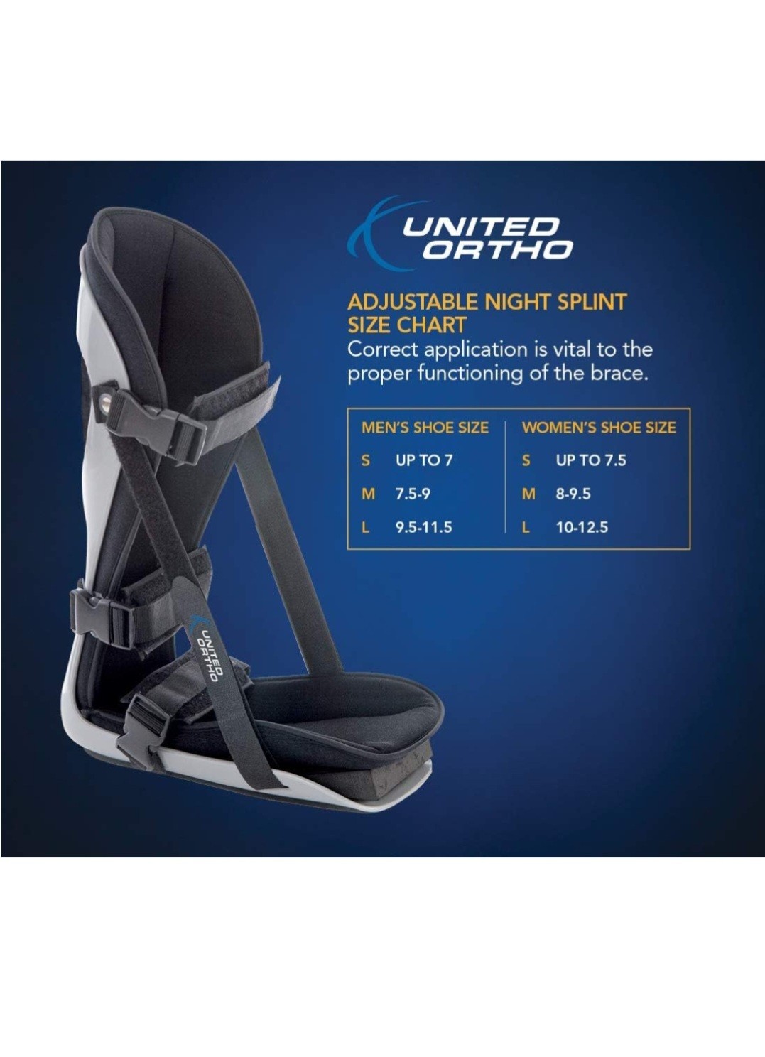 United Ortho Plantar Fasciitis Night Splint Brace Adjustable L/G Sz Large